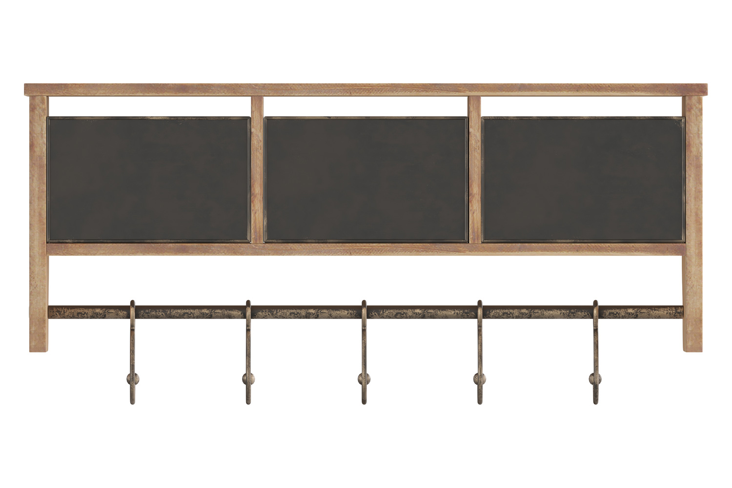BLNK Daly Wall Mounted Solid Pine Wood Storage Rack with Upper Shelf, 5 Hooks and Wire Baskets - Rustic Brown