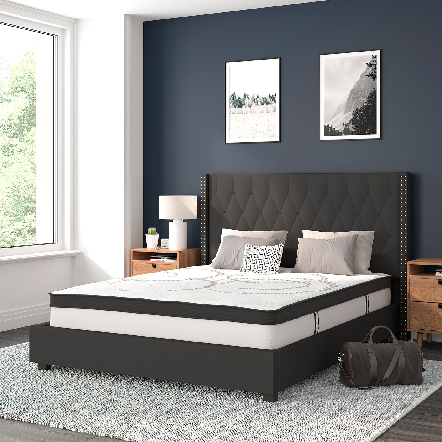 BLNK - Riverdale Tufted Upholstered Platform Bed with 10" CertiPUR-US Certified Pocket Spring Mattress
