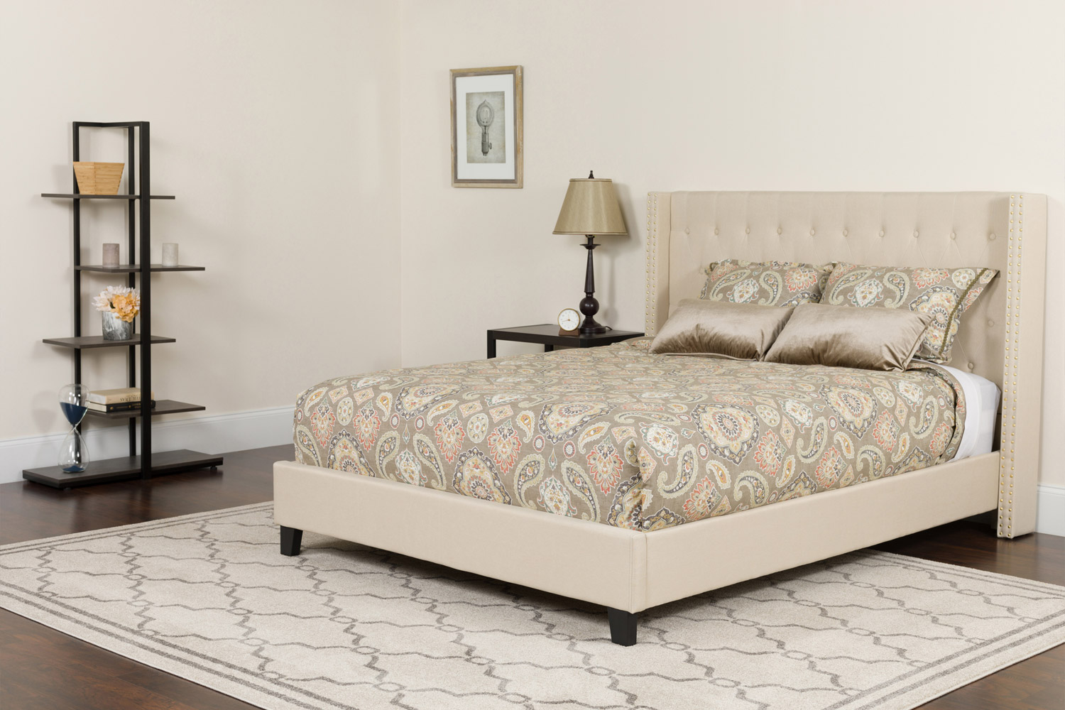 BLNK - Riverdale Tufted Upholstered Platform Bed with Memory Foam Mattress