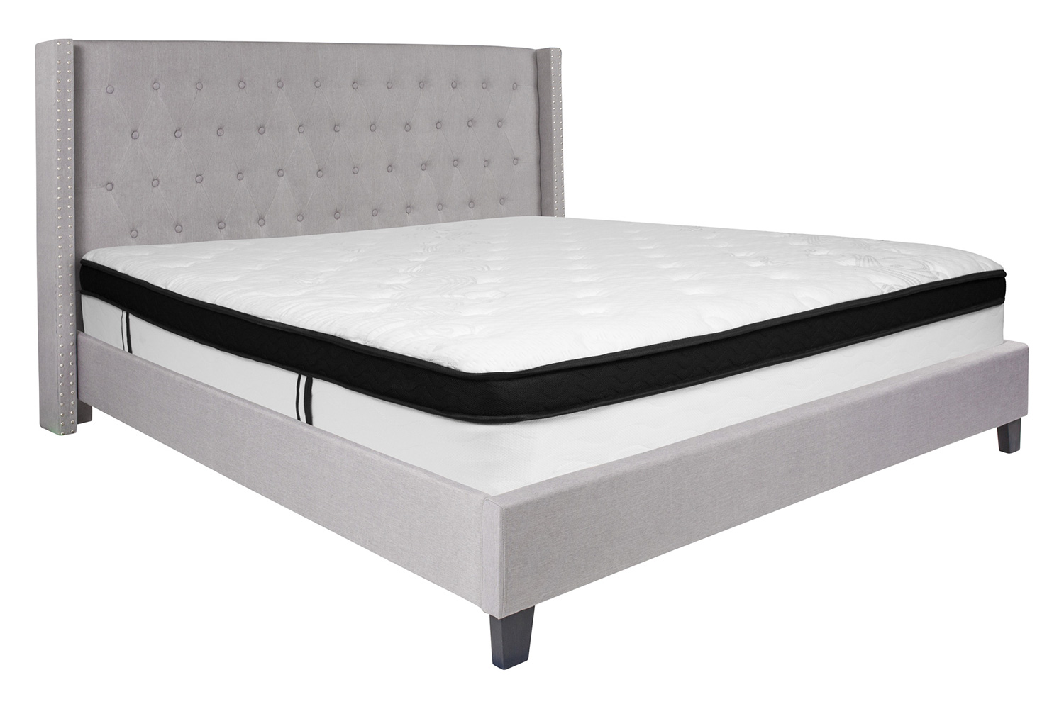 BLNK - Riverdale Tufted Upholstered Platform Bed with Memory Foam Mattress
