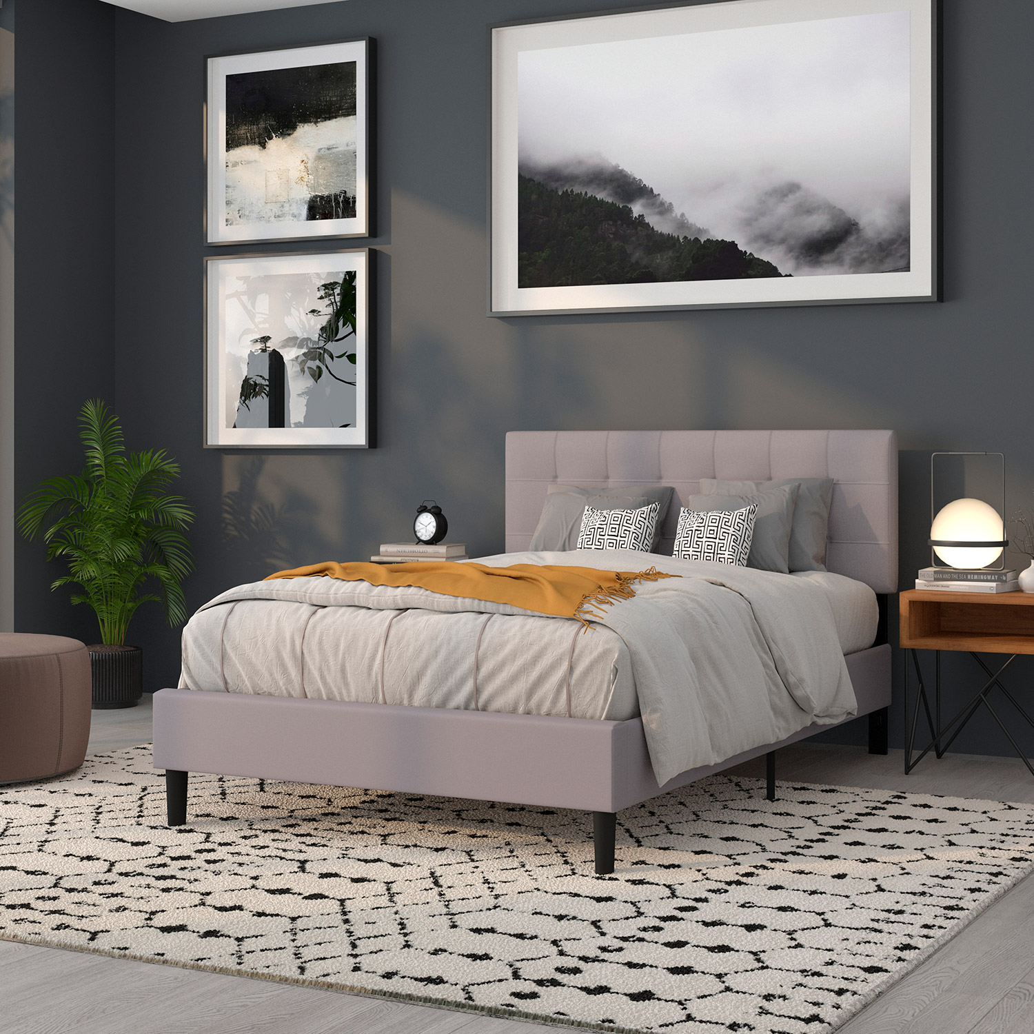BLNK Bedford Fabric Tufted Upholstered Headboard - Light Gray, Full Size