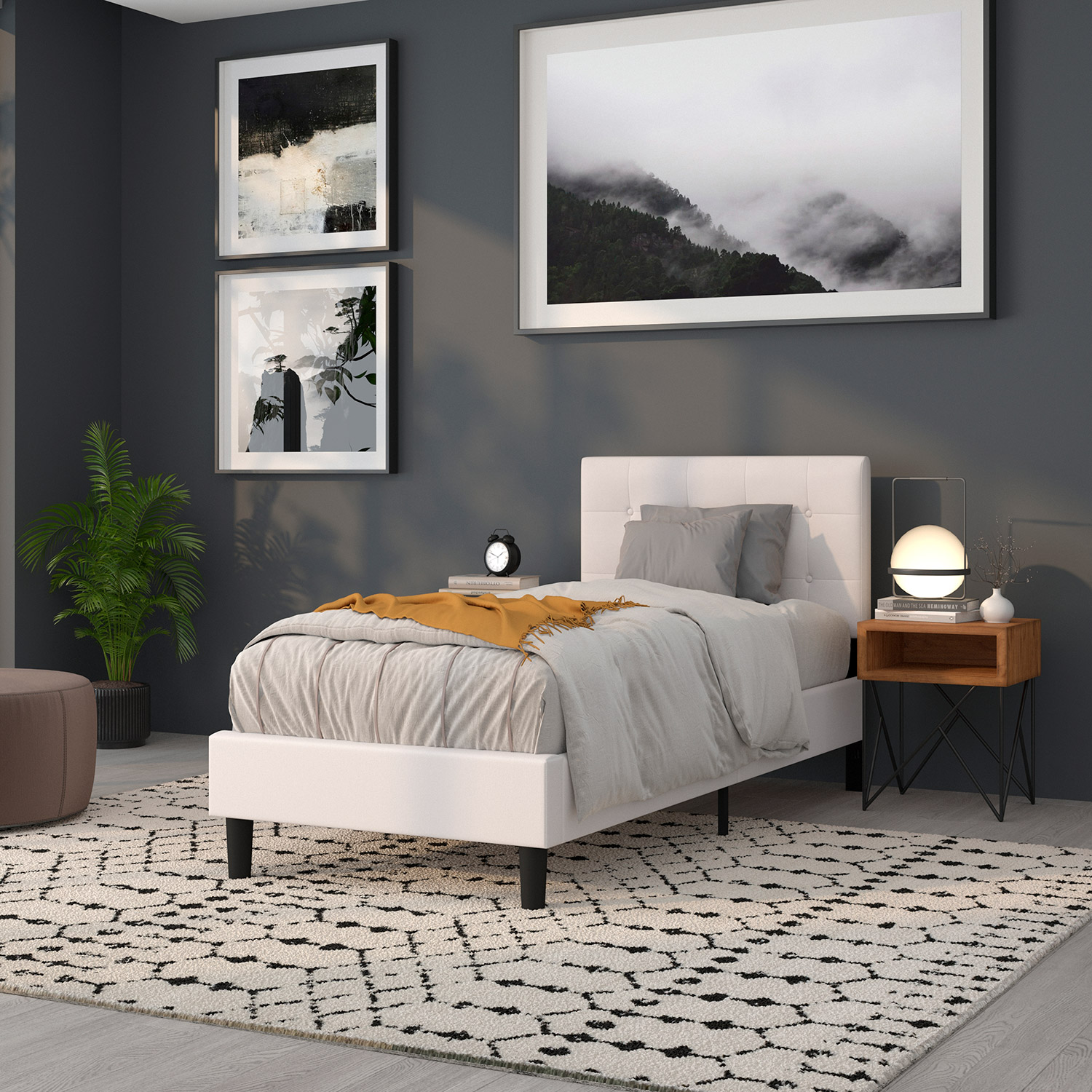 BLNK Lennox Vinyl Tufted Upholstered Headboard - White, Twin Size