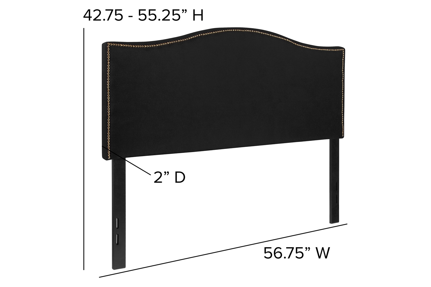 BLNK Lexington Fabric Upholstered Headboard with Accent Nail Trim - Black, Full Size
