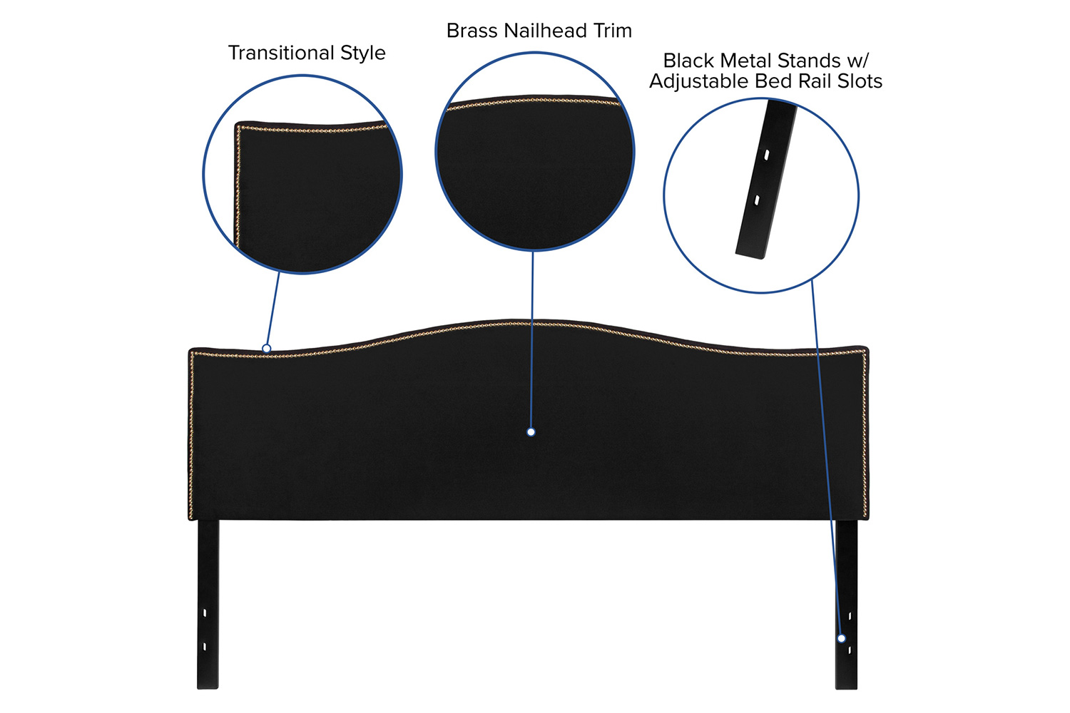 BLNK Lexington Fabric Upholstered Headboard with Accent Nail Trim - Black, King Size