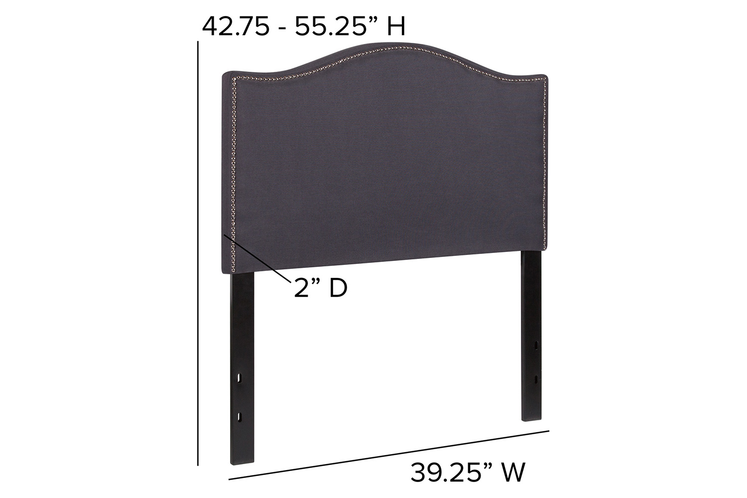 BLNK Lexington Fabric Upholstered Headboard with Accent Nail Trim - Dark Gray, Twin Size