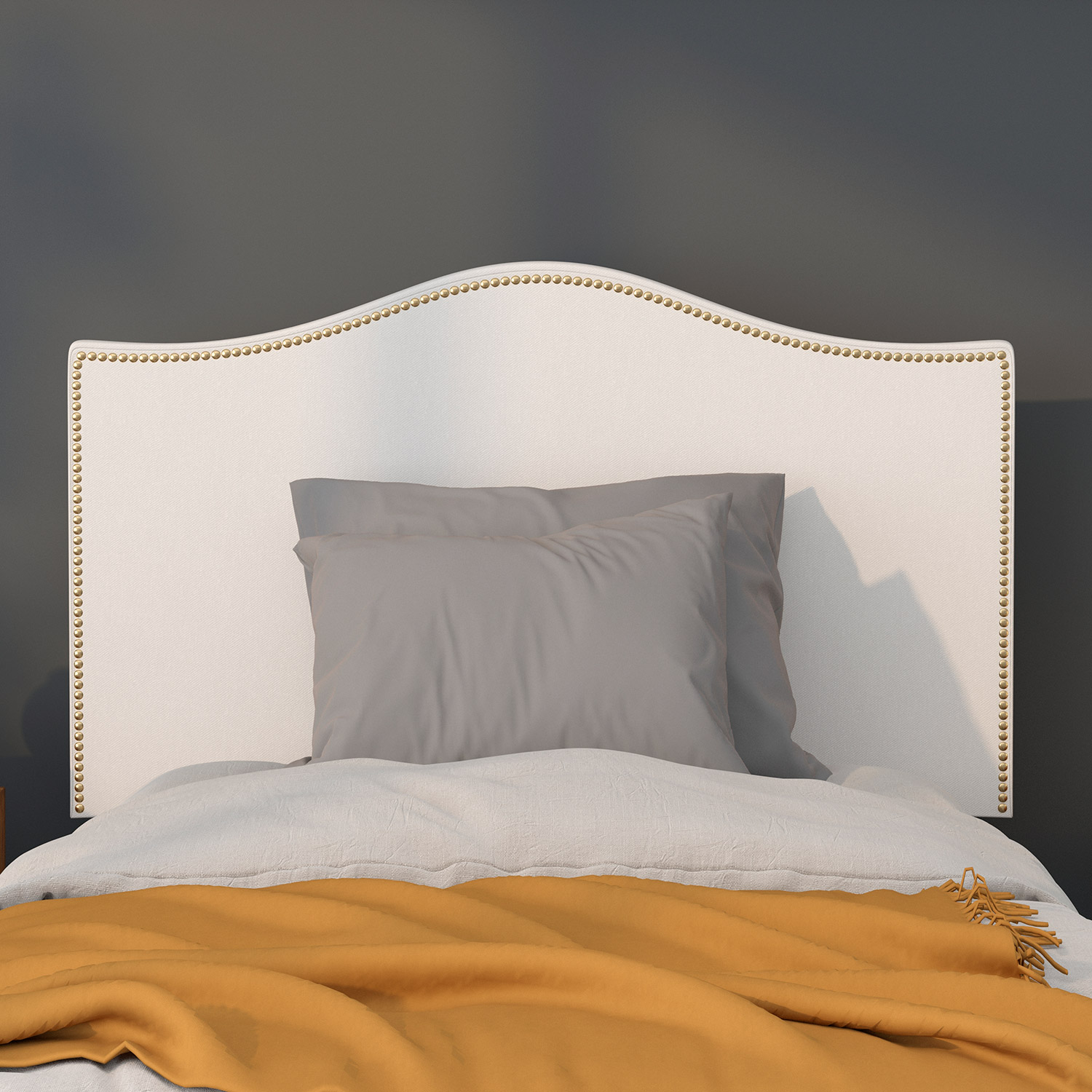 BLNK Lexington Fabric Upholstered Headboard with Accent Nail Trim - White, Twin Size