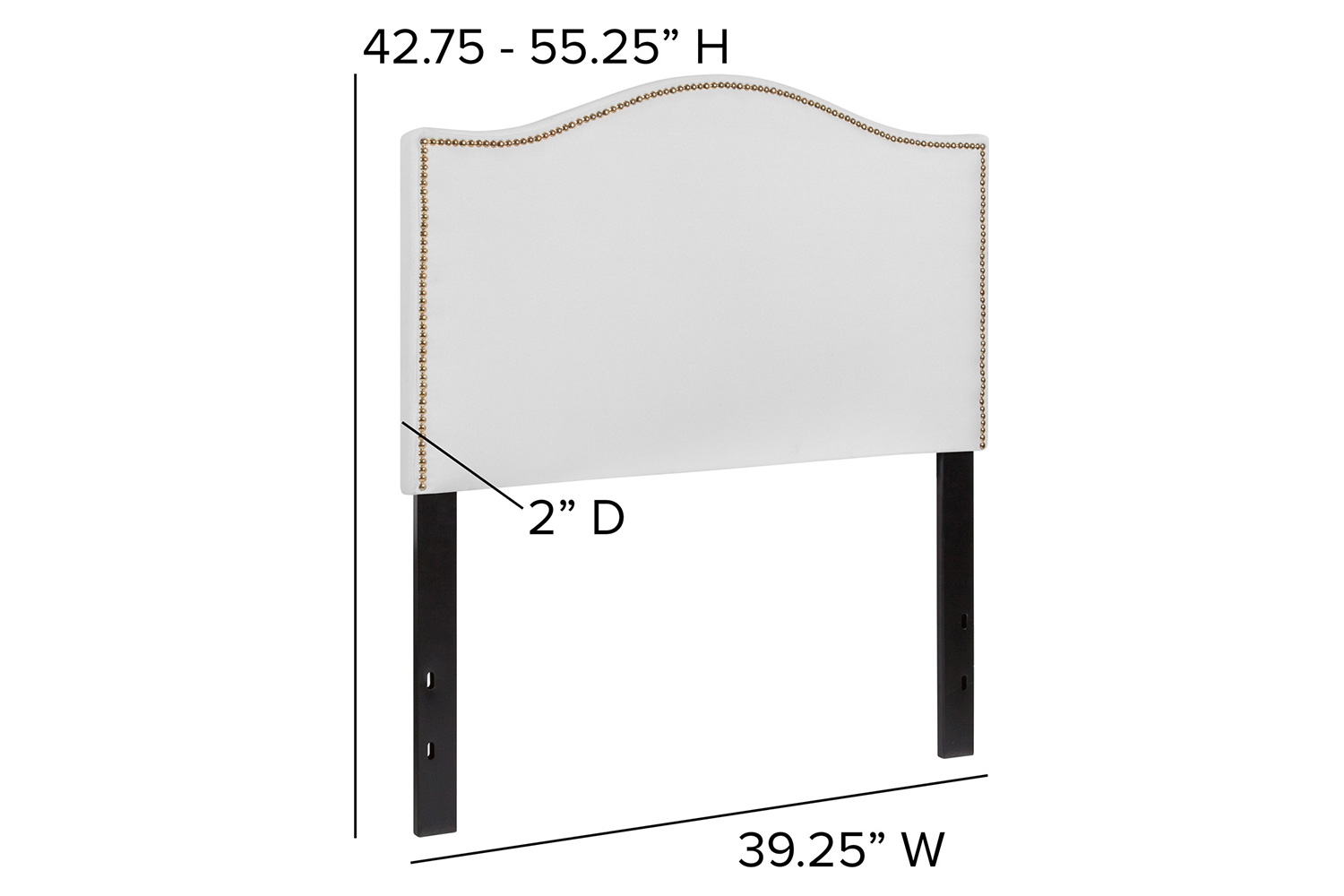 BLNK Lexington Fabric Upholstered Headboard with Accent Nail Trim - White, Twin Size