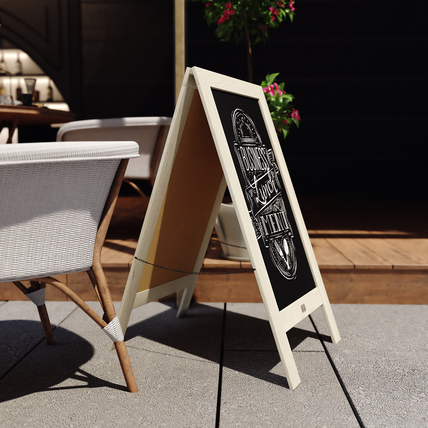 BLNK Canterbury Vintage Wooden A-Frame Magnetic Indoor-Outdoor Chalkboard Sign - White
