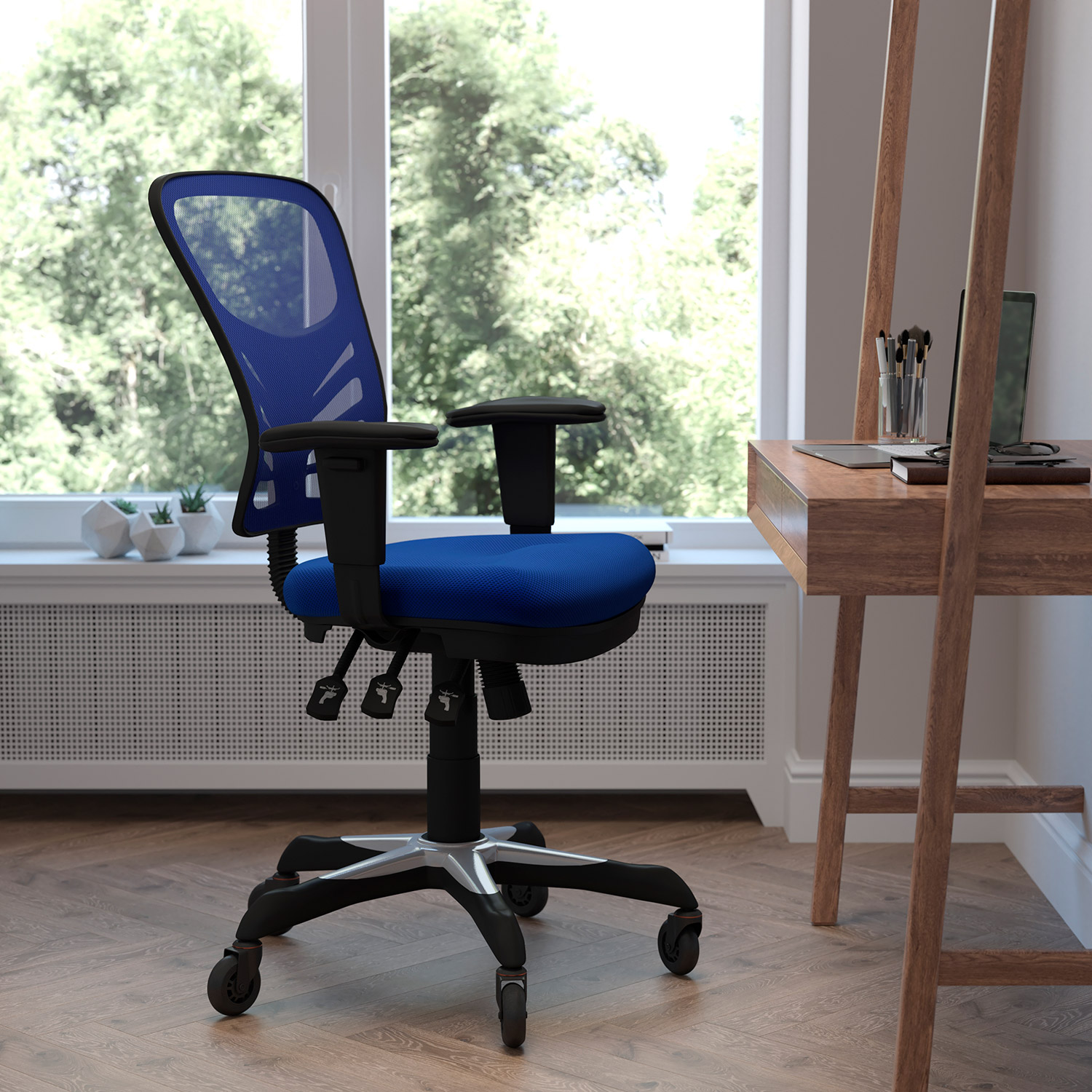 BLNK - Nicholas Mid-Back Mesh Multifunction Executive Swivel Ergonomic Office Chair with Adjustable Arms and Transparent Roller Wheels