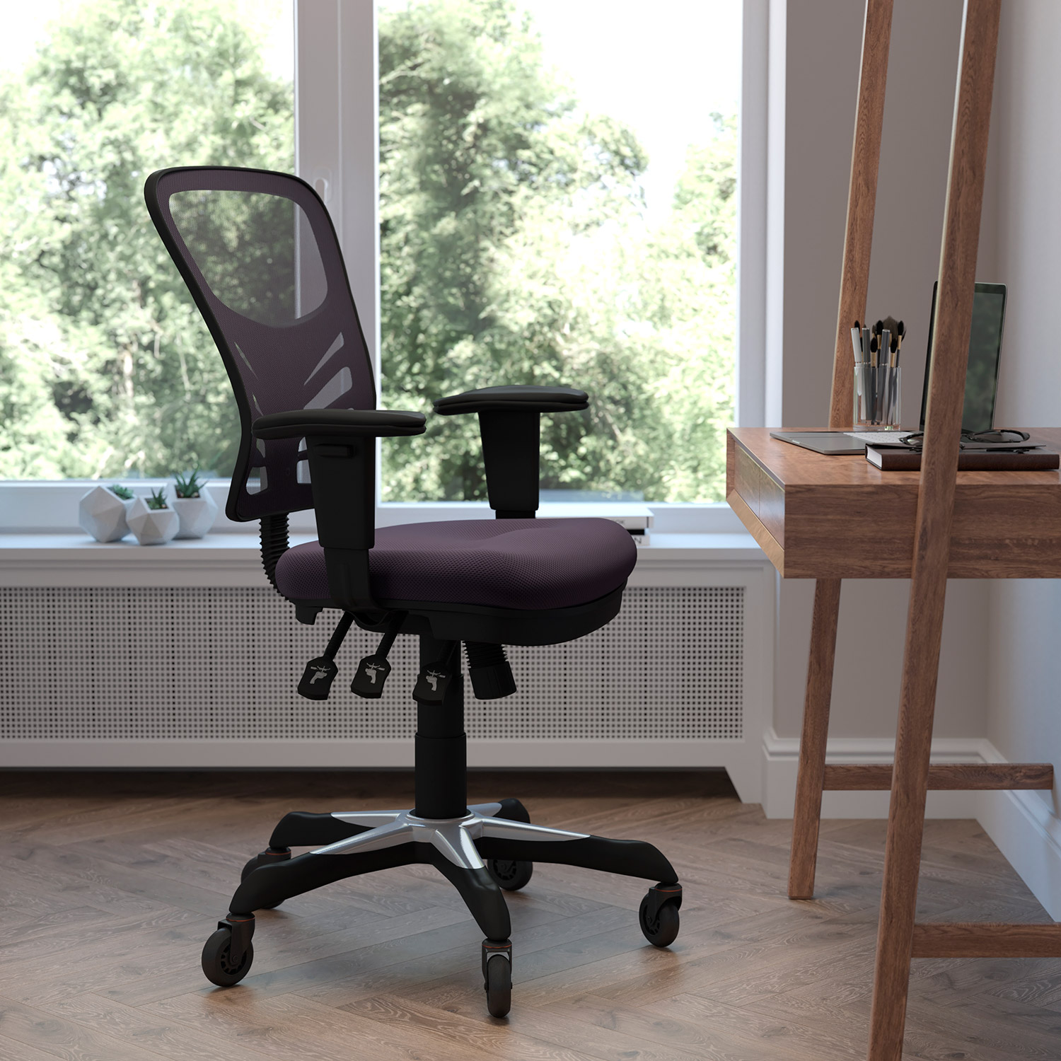 BLNK - Nicholas Mid-Back Mesh Multifunction Executive Swivel Ergonomic Office Chair with Adjustable Arms and Transparent Roller Wheels