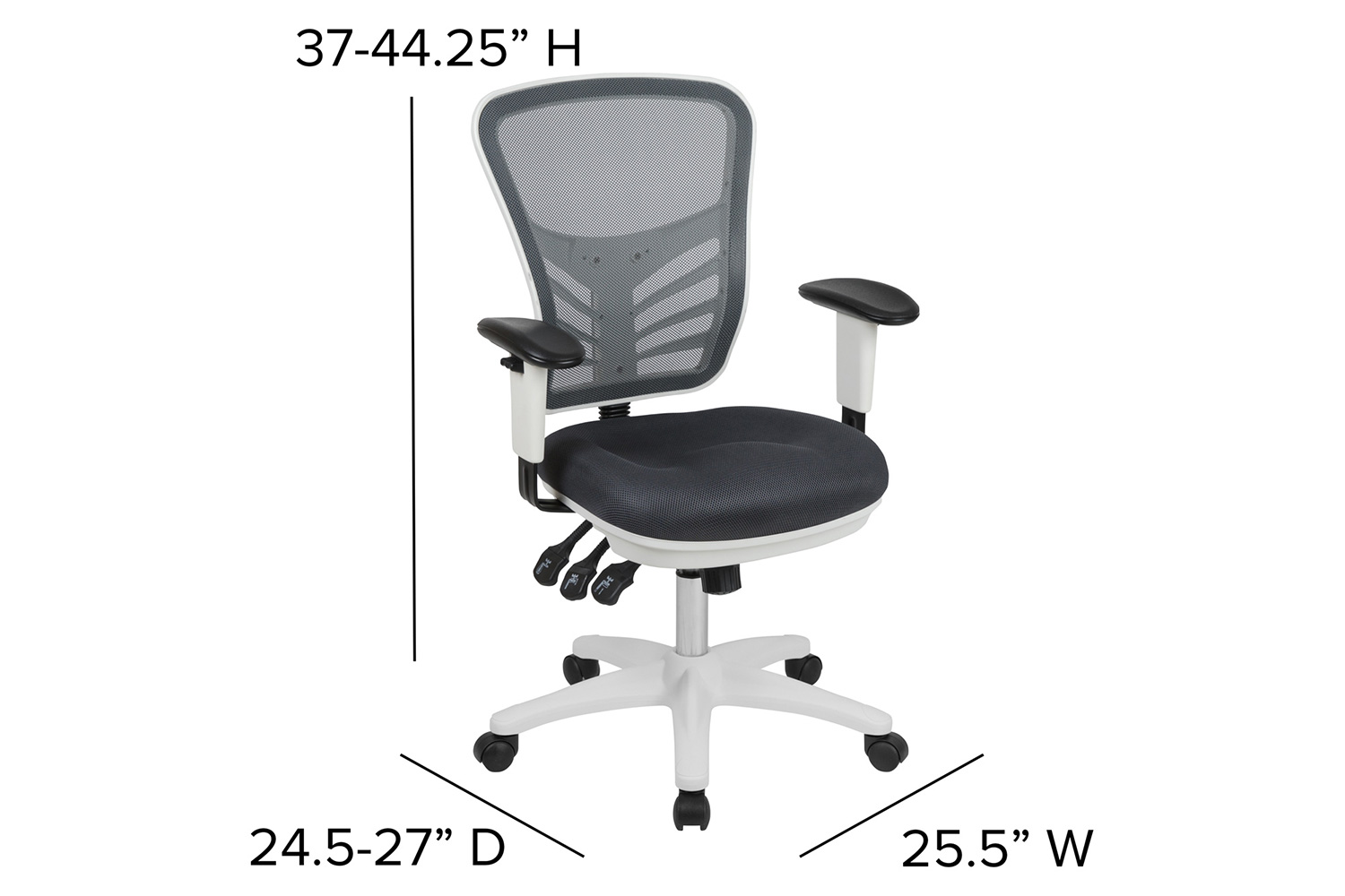 BLNK Nicholas Mid-Back Mesh Multifunction Executive Swivel Ergonomic Office Chair with Adjustable Arms and White Frame - Dark Gray