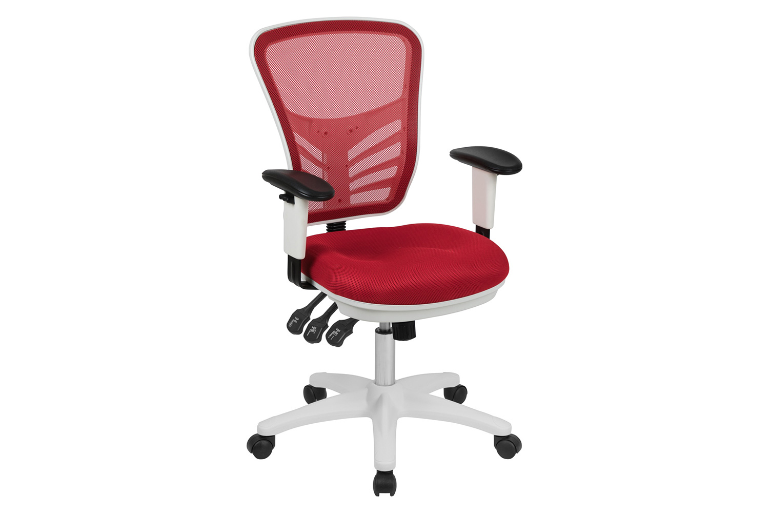 BLNK Nicholas Mid-Back Mesh Multifunction Executive Swivel Ergonomic Office Chair with Adjustable Arms and White Frame - Red