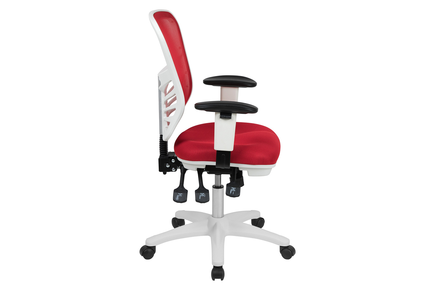 BLNK Nicholas Mid-Back Mesh Multifunction Executive Swivel Ergonomic Office Chair with Adjustable Arms and White Frame - Red