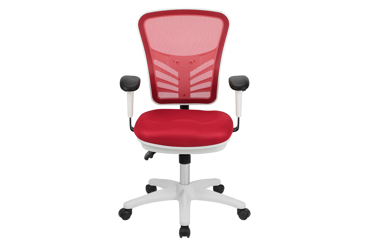 BLNK Nicholas Mid-Back Mesh Multifunction Executive Swivel Ergonomic Office Chair with Adjustable Arms and White Frame - Red