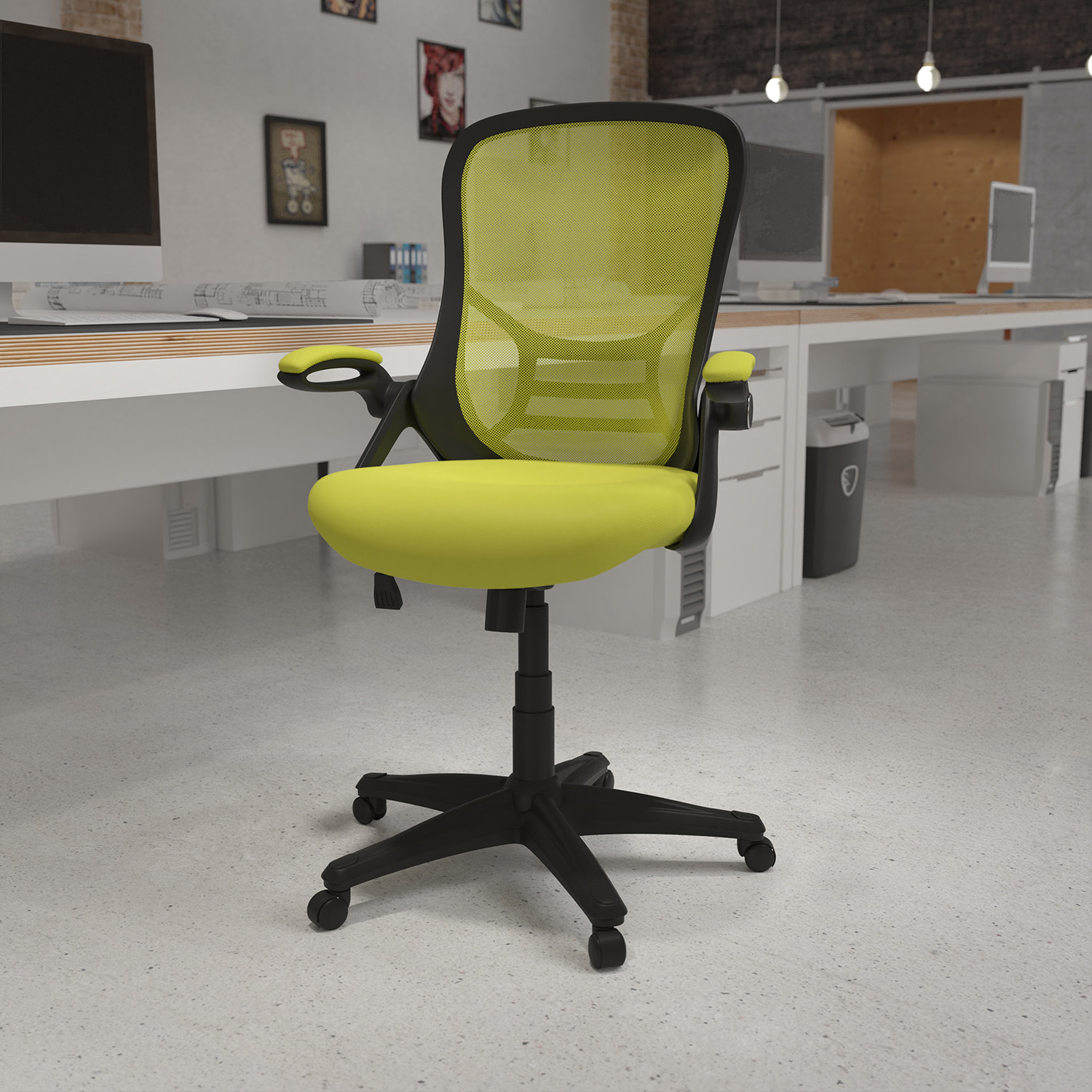 BLNK - Porter High-Back Mesh Ergonomic Swivel Office Chair with Black Frame and Flip-up Arms