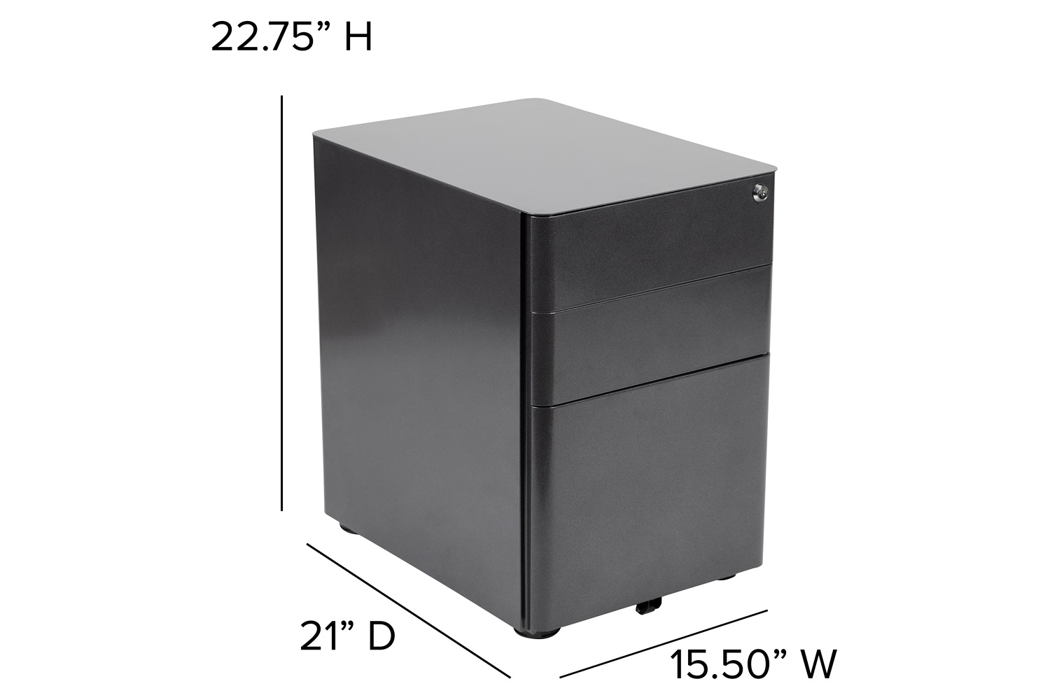 BLNK Warner 3-Drawer Mobile Locking Filing Cabinet with Anti-Tilt Mechanism and Letter-Legal Drawer - Black