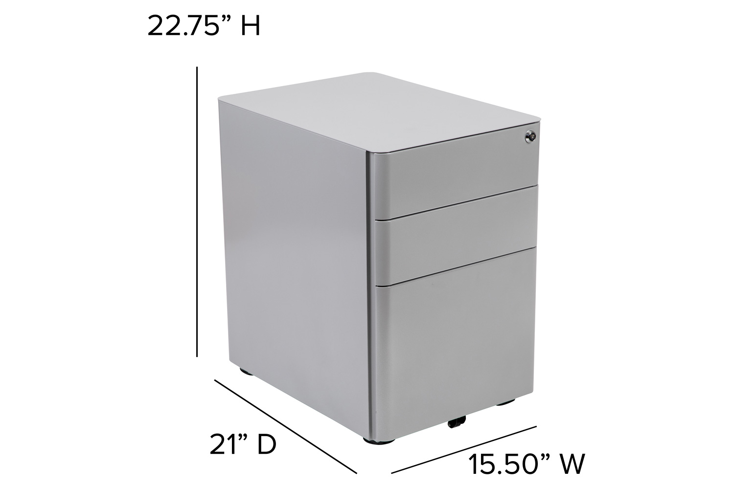 BLNK Warner 3-Drawer Mobile Locking Filing Cabinet with Anti-Tilt Mechanism and Letter-Legal Drawer - Gray