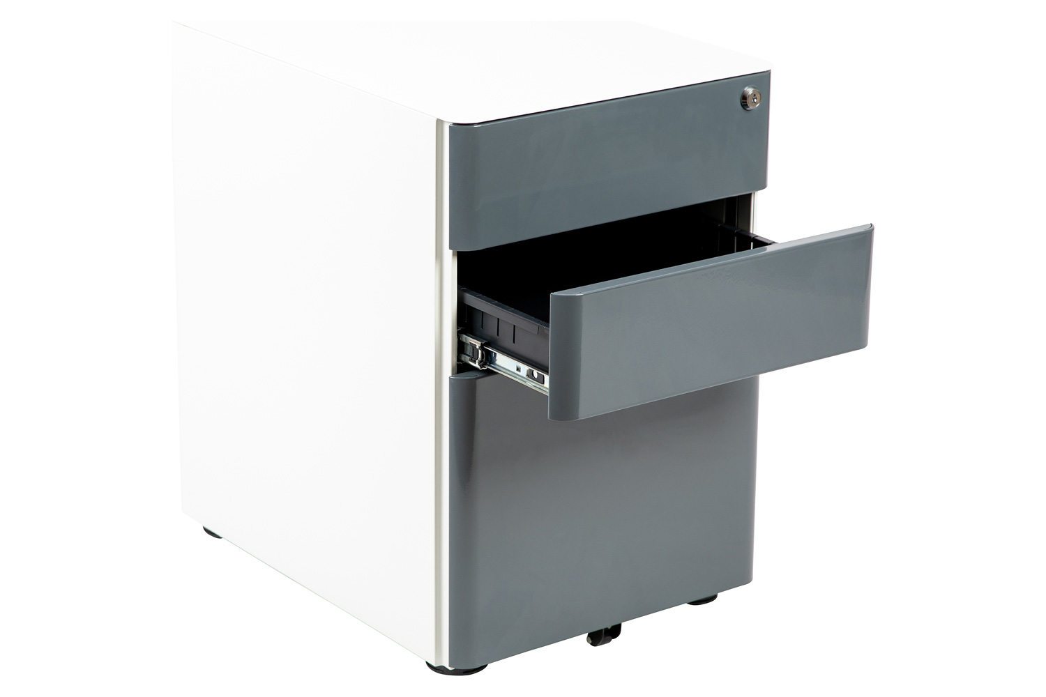 BLNK Warner 3-Drawer Mobile Locking Filing Cabinet with Anti-Tilt Mechanism and Letter-Legal Drawer - White/Charcoal