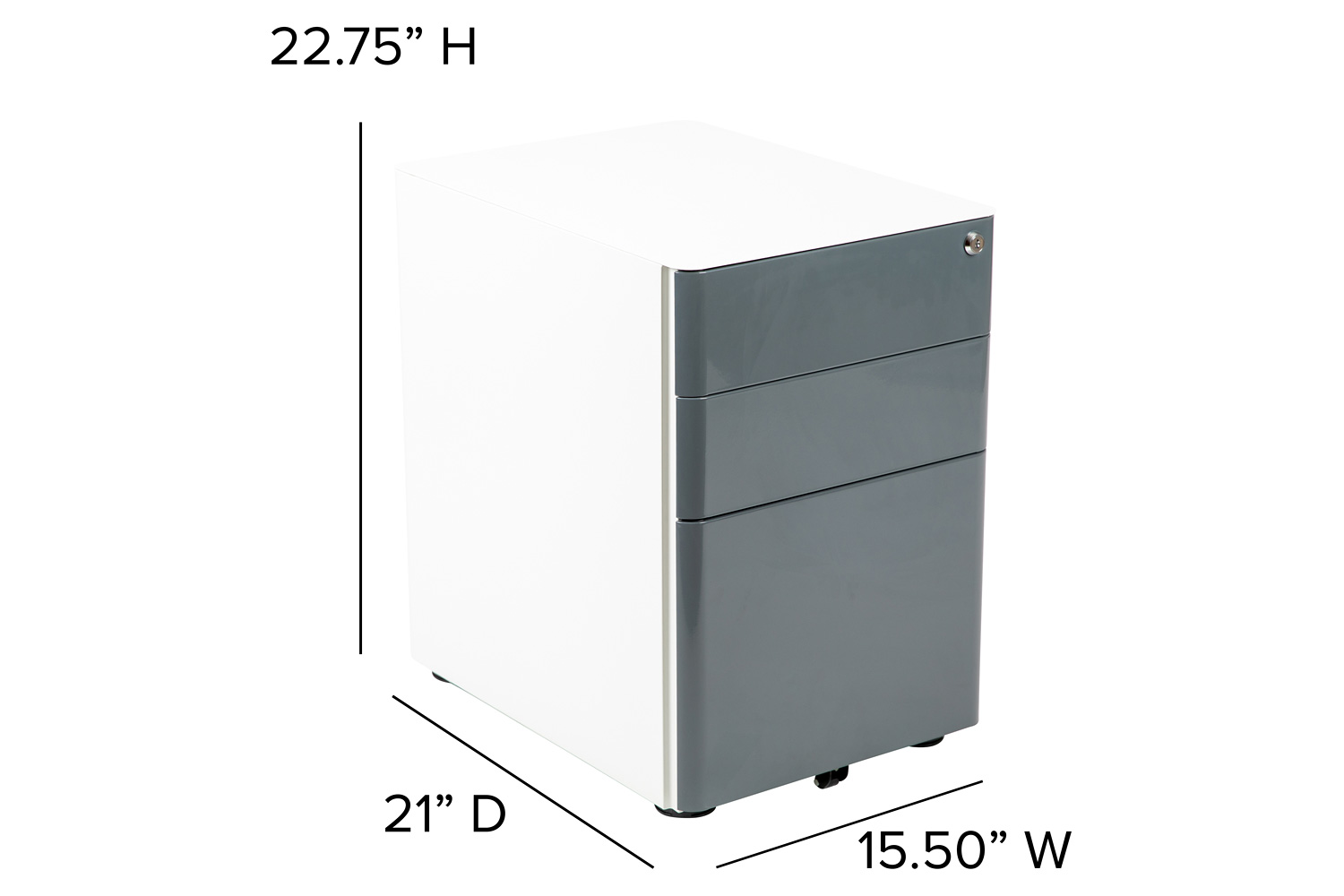BLNK Warner 3-Drawer Mobile Locking Filing Cabinet with Anti-Tilt Mechanism and Letter-Legal Drawer - White/Charcoal