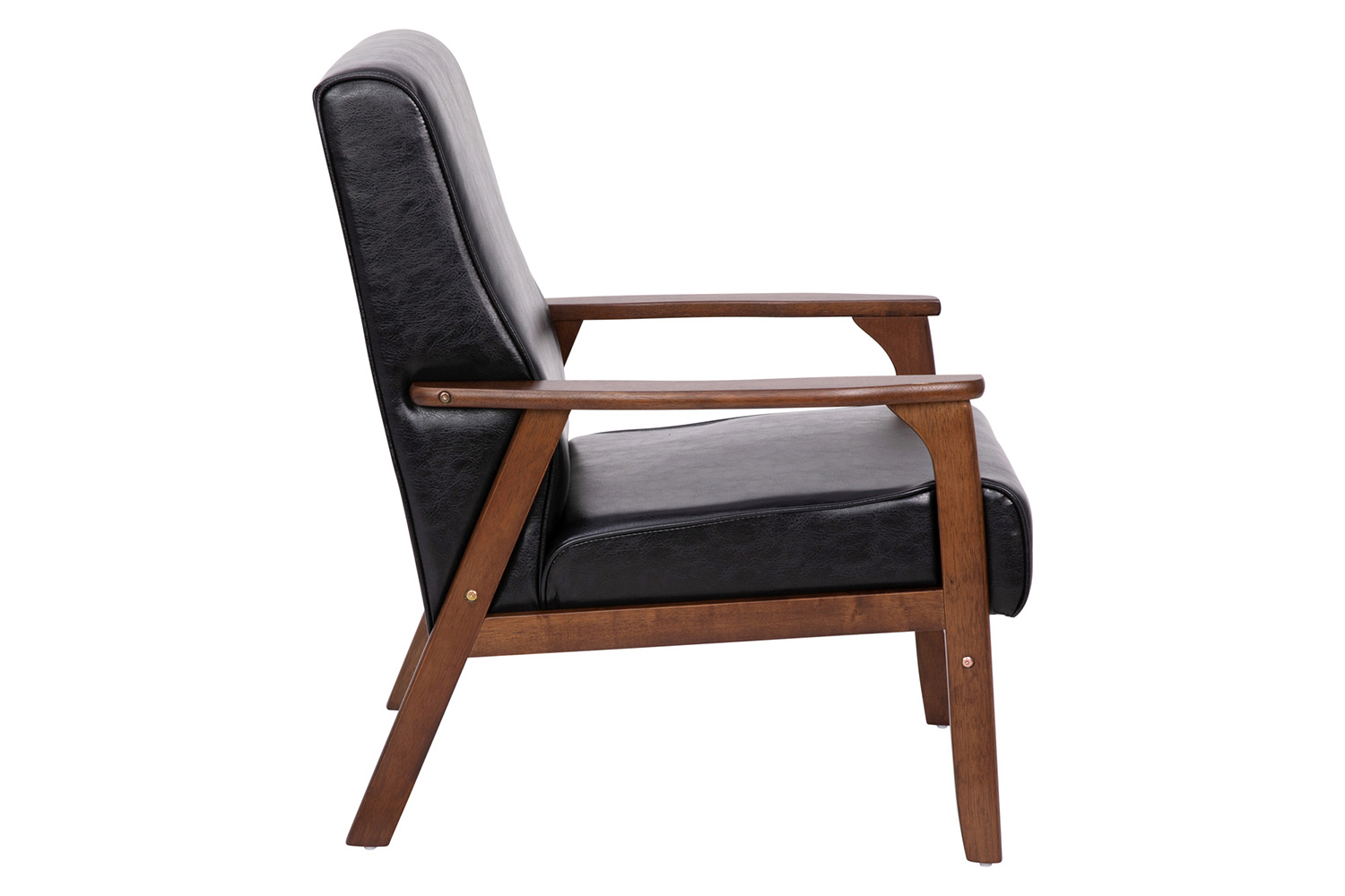 BLNK Langston Commercial LeatherSoft Upholstered Mid Century Modern Arm Chair with Walnut Finished Wooden Frame and Arms - Black