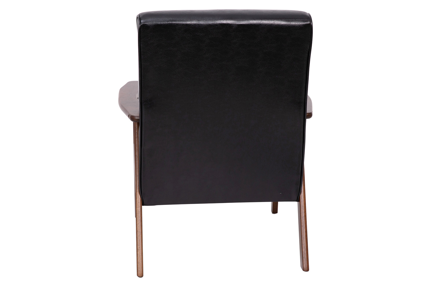 BLNK Langston Commercial LeatherSoft Upholstered Mid Century Modern Arm Chair with Walnut Finished Wooden Frame and Arms - Black