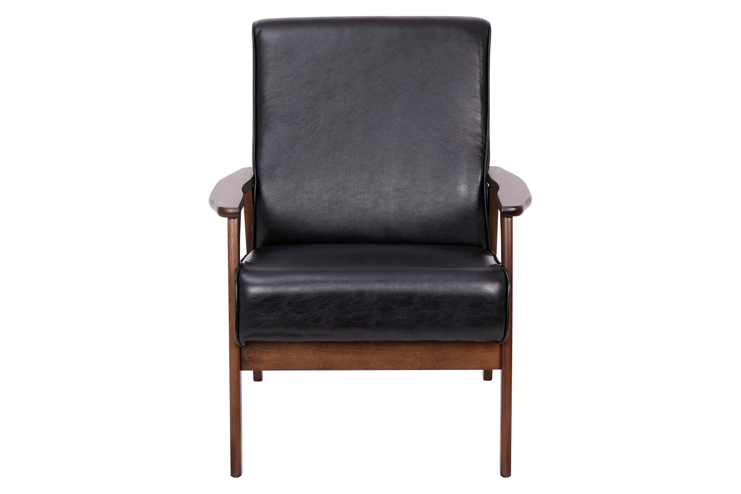 BLNK Langston Commercial LeatherSoft Upholstered Mid Century Modern Arm Chair with Walnut Finished Wooden Frame and Arms - Black