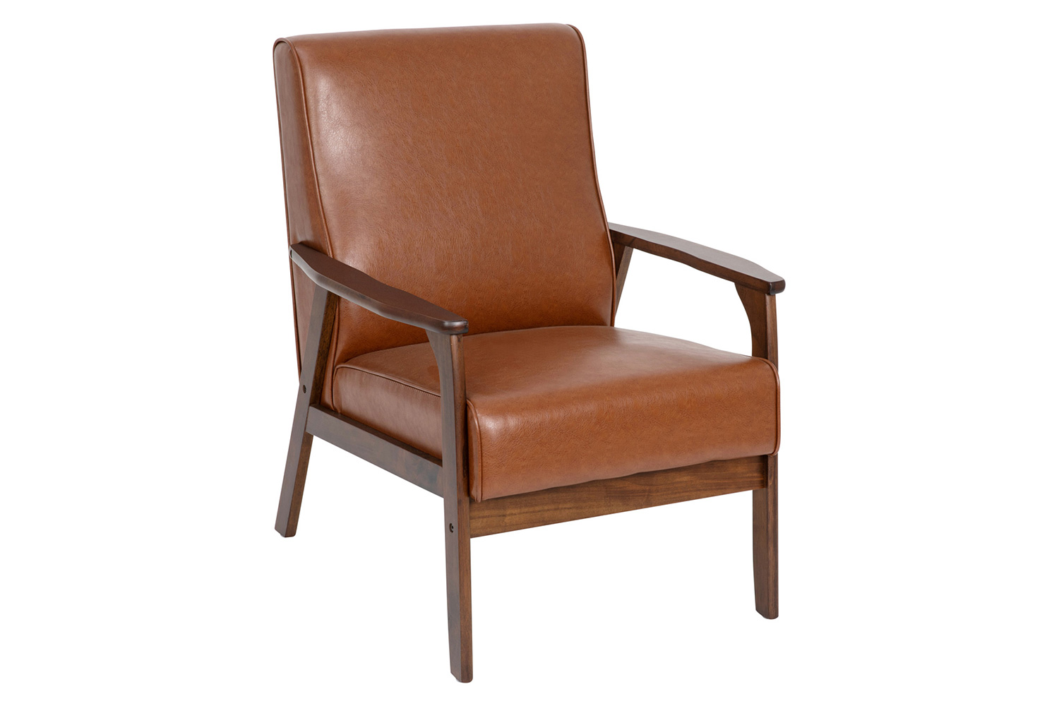 BLNK Langston Commercial LeatherSoft Upholstered Mid Century Modern Arm Chair with Walnut Finished Wooden Frame and Arms - Cognac