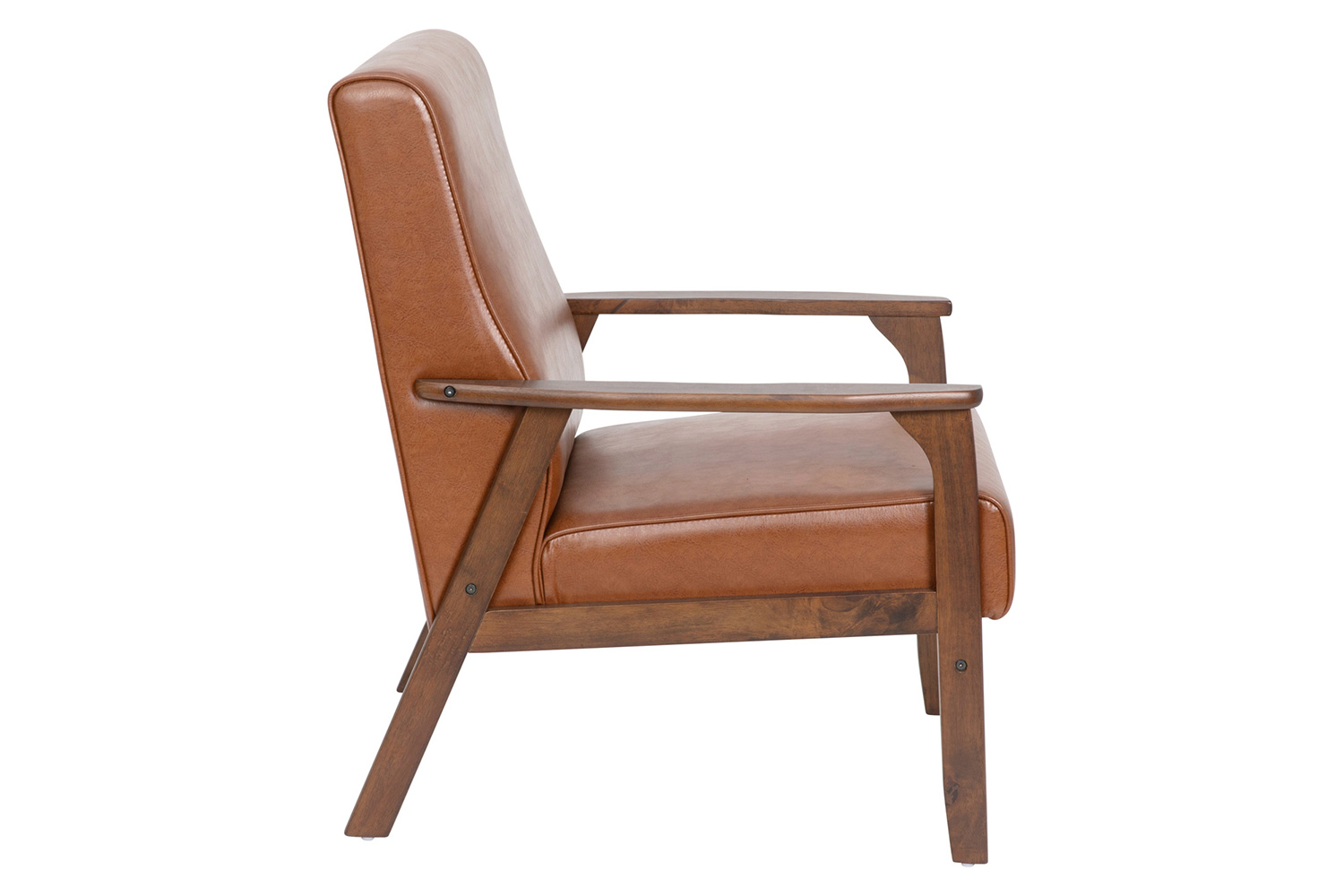 BLNK Langston Commercial LeatherSoft Upholstered Mid Century Modern Arm Chair with Walnut Finished Wooden Frame and Arms - Cognac