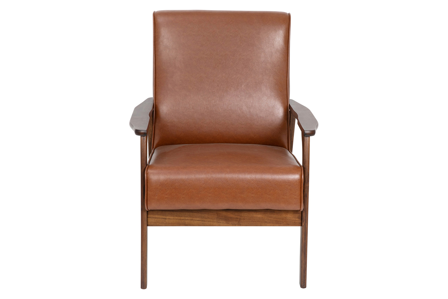 BLNK Langston Commercial LeatherSoft Upholstered Mid Century Modern Arm Chair with Walnut Finished Wooden Frame and Arms - Cognac