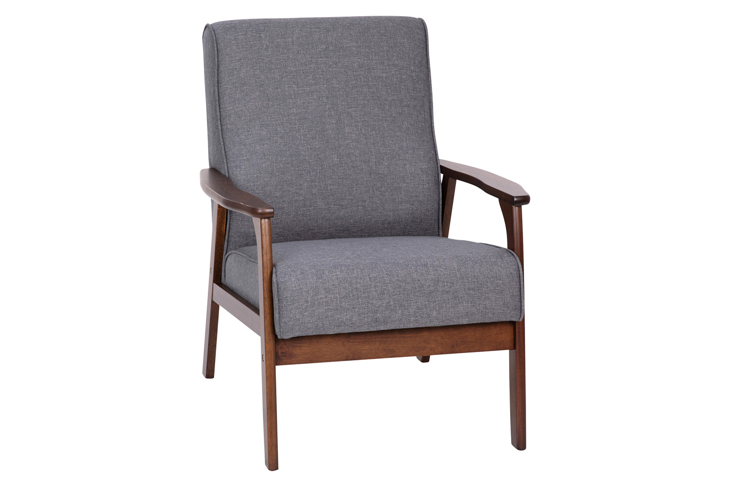 BLNK - Langston Commercial Faux Linen Upholstered Mid Century Modern Arm Chair with Walnut Finished Wooden Frame and Arms