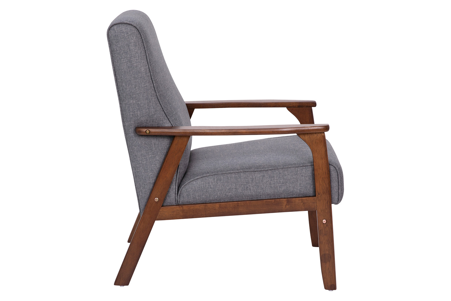 BLNK - Langston Commercial Faux Linen Upholstered Mid Century Modern Arm Chair with Walnut Finished Wooden Frame and Arms