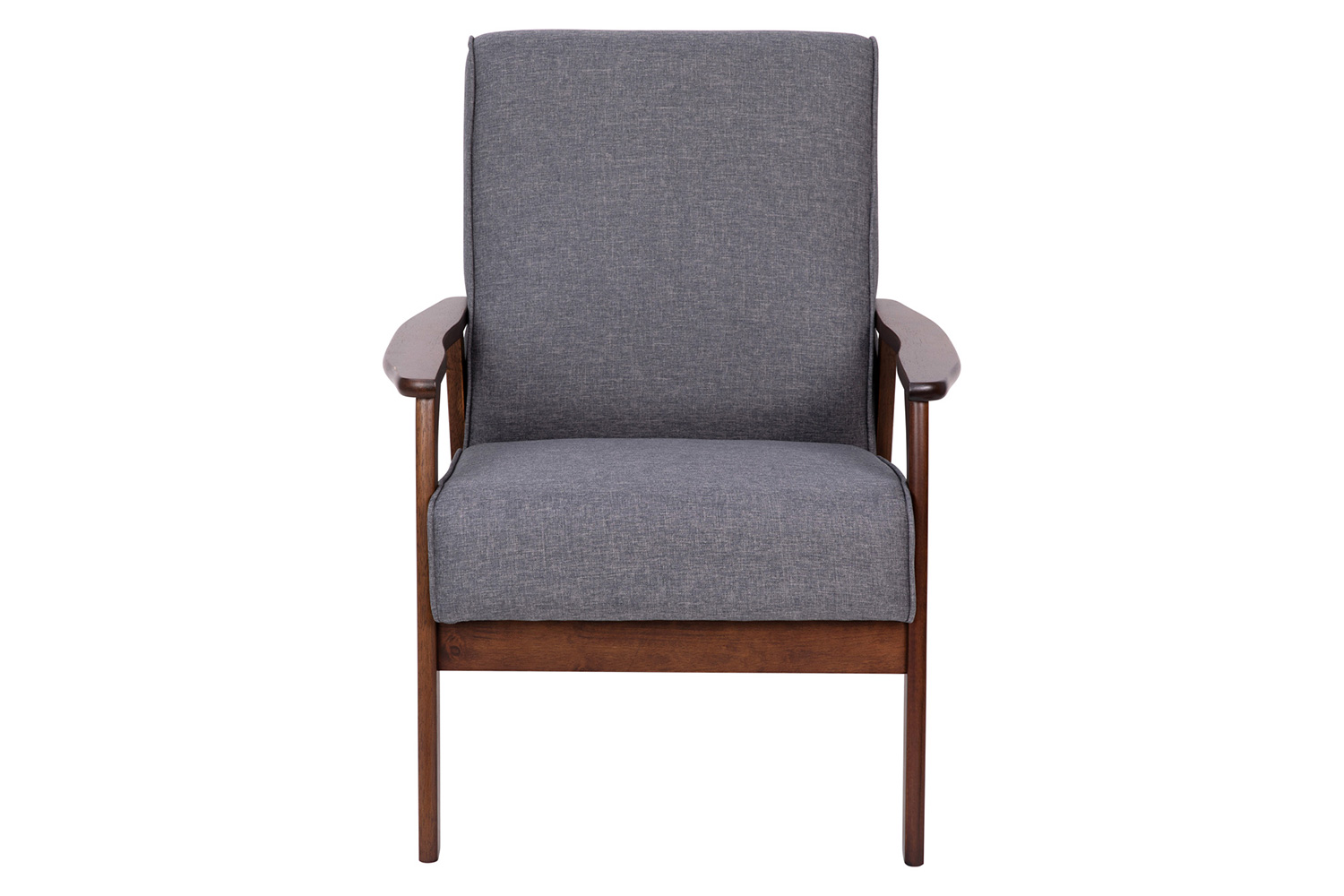 BLNK - Langston Commercial Faux Linen Upholstered Mid Century Modern Arm Chair with Walnut Finished Wooden Frame and Arms