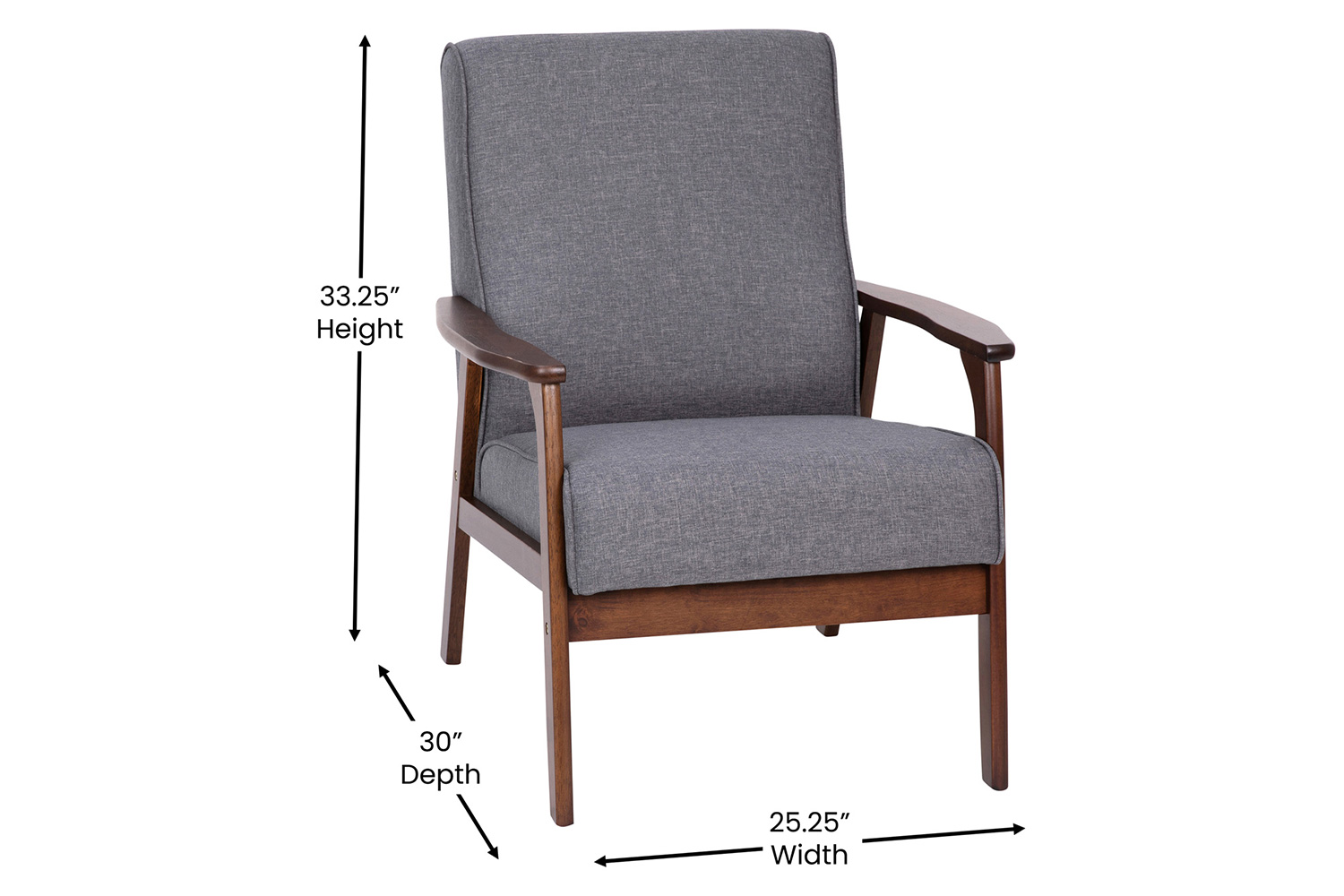 BLNK - Langston Commercial Faux Linen Upholstered Mid Century Modern Arm Chair with Walnut Finished Wooden Frame and Arms
