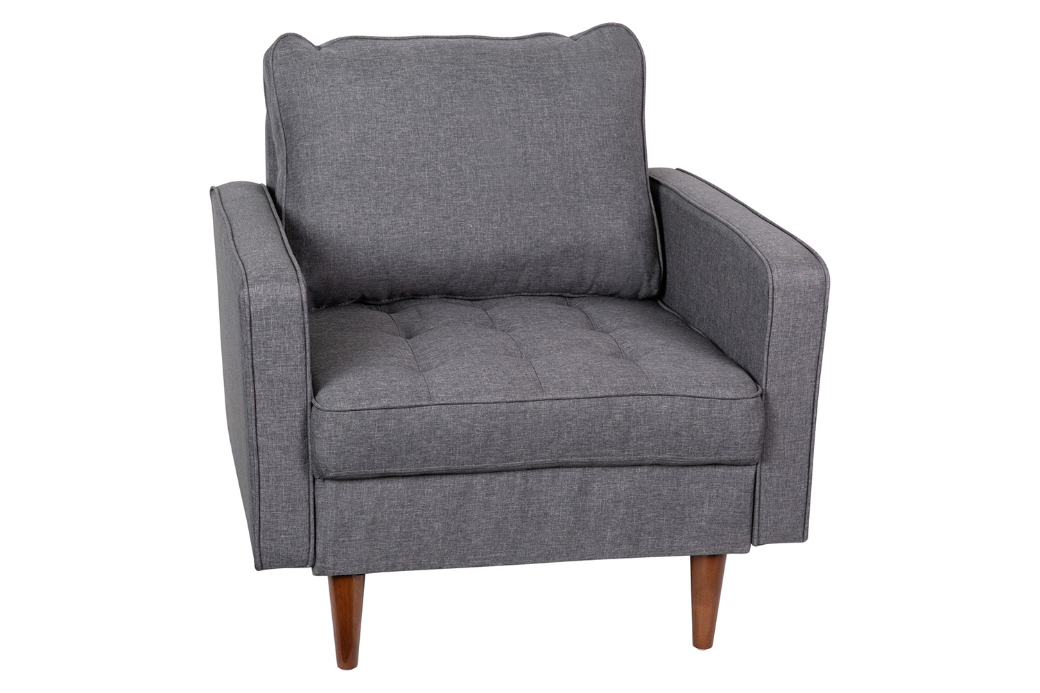 BLNK Hudson Commercial Mid-Century Modern Arm Chair with Tufted Faux Linen Upholstery and Solid Wood Legs - Dark Gray
