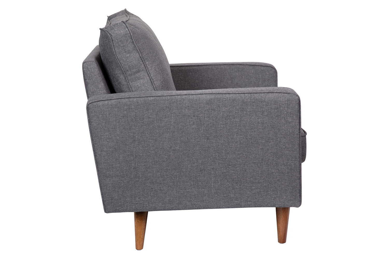 BLNK Hudson Commercial Mid-Century Modern Arm Chair with Tufted Faux Linen Upholstery and Solid Wood Legs - Dark Gray