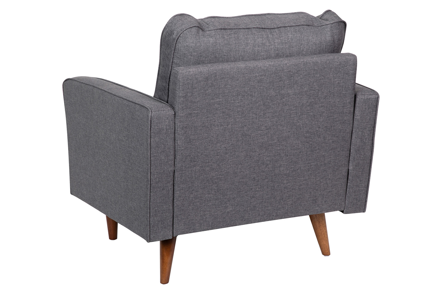 BLNK Hudson Commercial Mid-Century Modern Arm Chair with Tufted Faux Linen Upholstery and Solid Wood Legs - Dark Gray