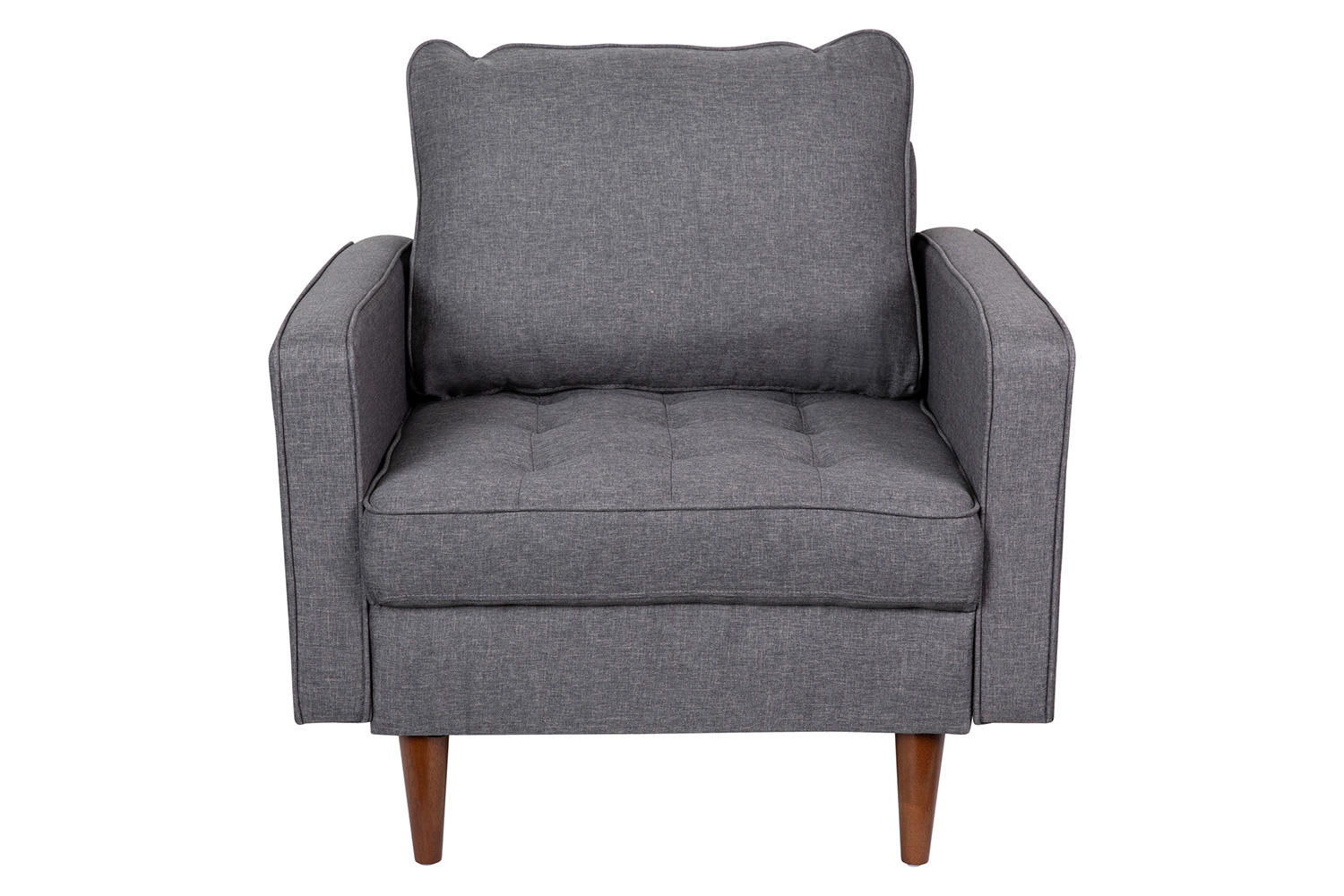 BLNK Hudson Commercial Mid-Century Modern Arm Chair with Tufted Faux Linen Upholstery and Solid Wood Legs - Dark Gray