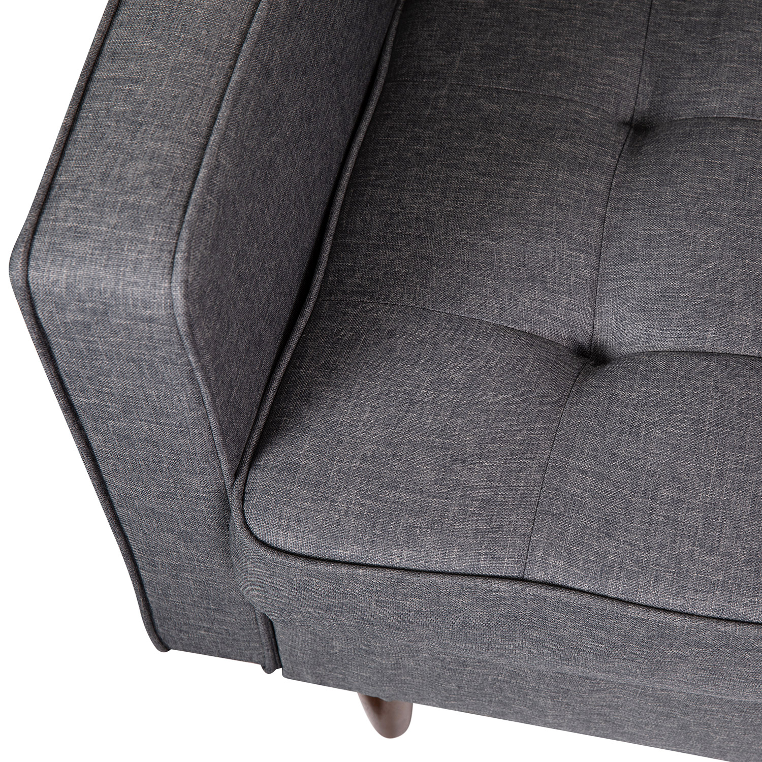 BLNK Hudson Commercial Mid-Century Modern Arm Chair with Tufted Faux Linen Upholstery and Solid Wood Legs - Dark Gray