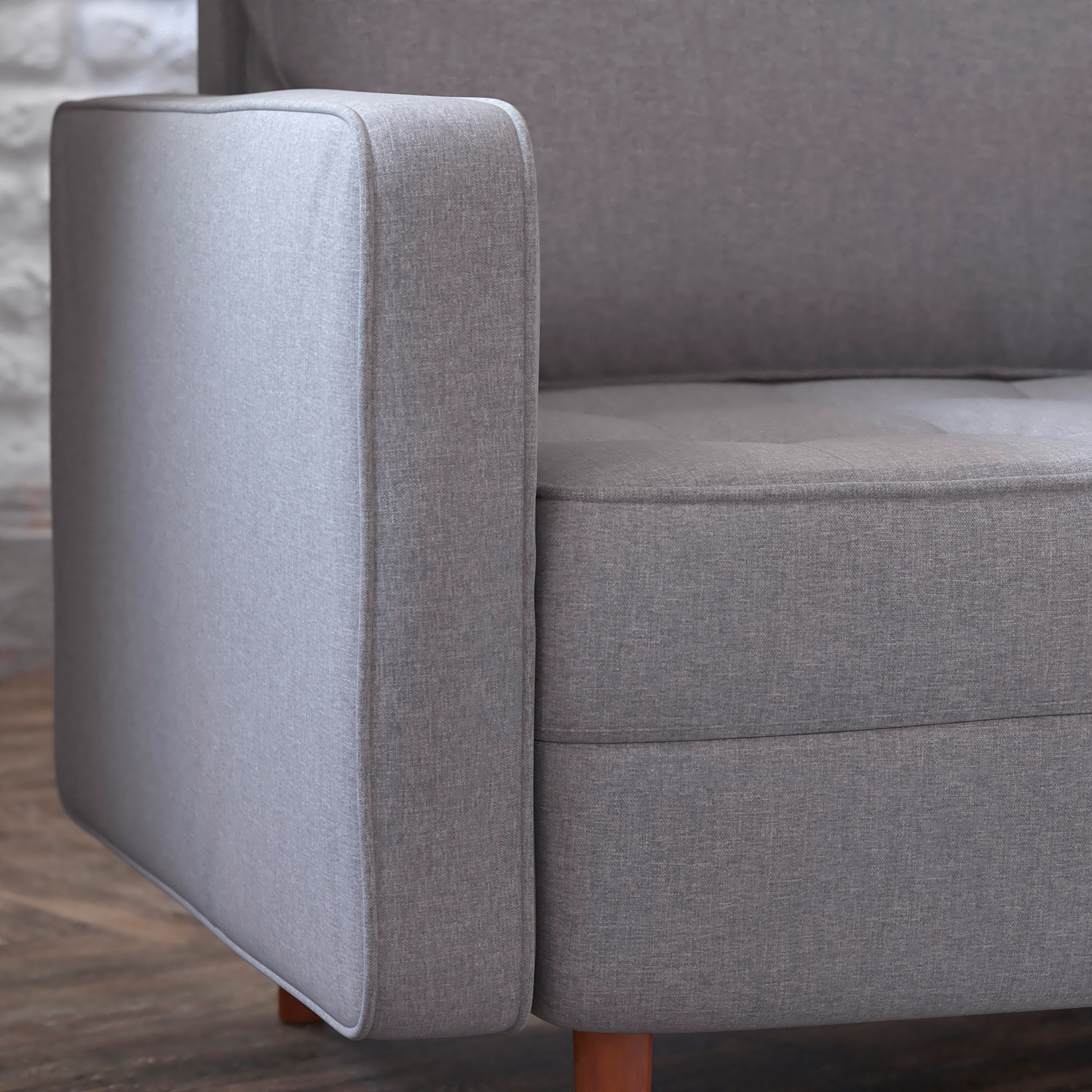 BLNK Hudson Commercial Mid-Century Modern Arm Chair with Tufted Faux Linen Upholstery and Solid Wood Legs - Slate Gray