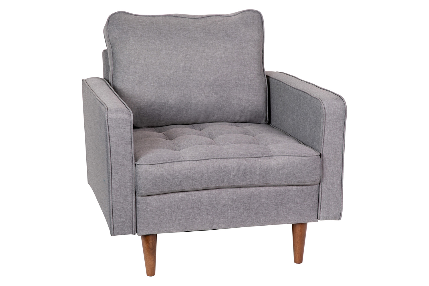 BLNK Hudson Commercial Mid-Century Modern Arm Chair with Tufted Faux Linen Upholstery and Solid Wood Legs - Slate Gray