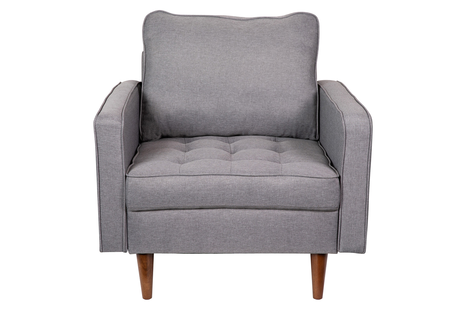 BLNK Hudson Commercial Mid-Century Modern Arm Chair with Tufted Faux Linen Upholstery and Solid Wood Legs - Slate Gray