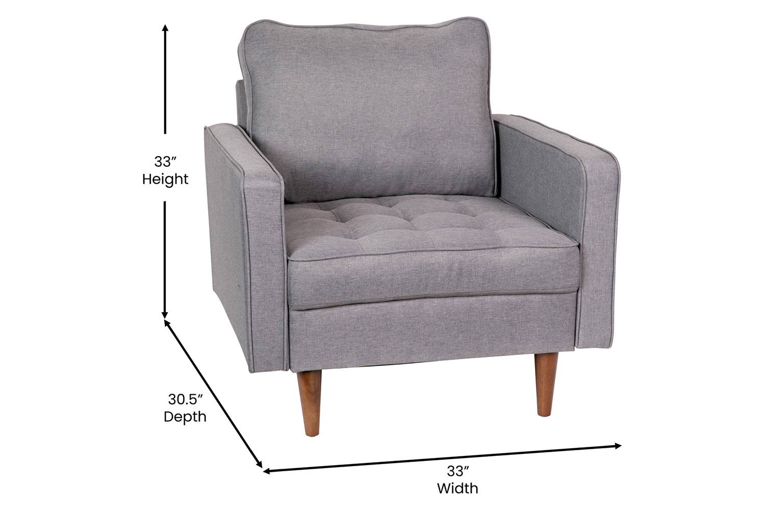 BLNK Hudson Commercial Mid-Century Modern Arm Chair with Tufted Faux Linen Upholstery and Solid Wood Legs - Slate Gray
