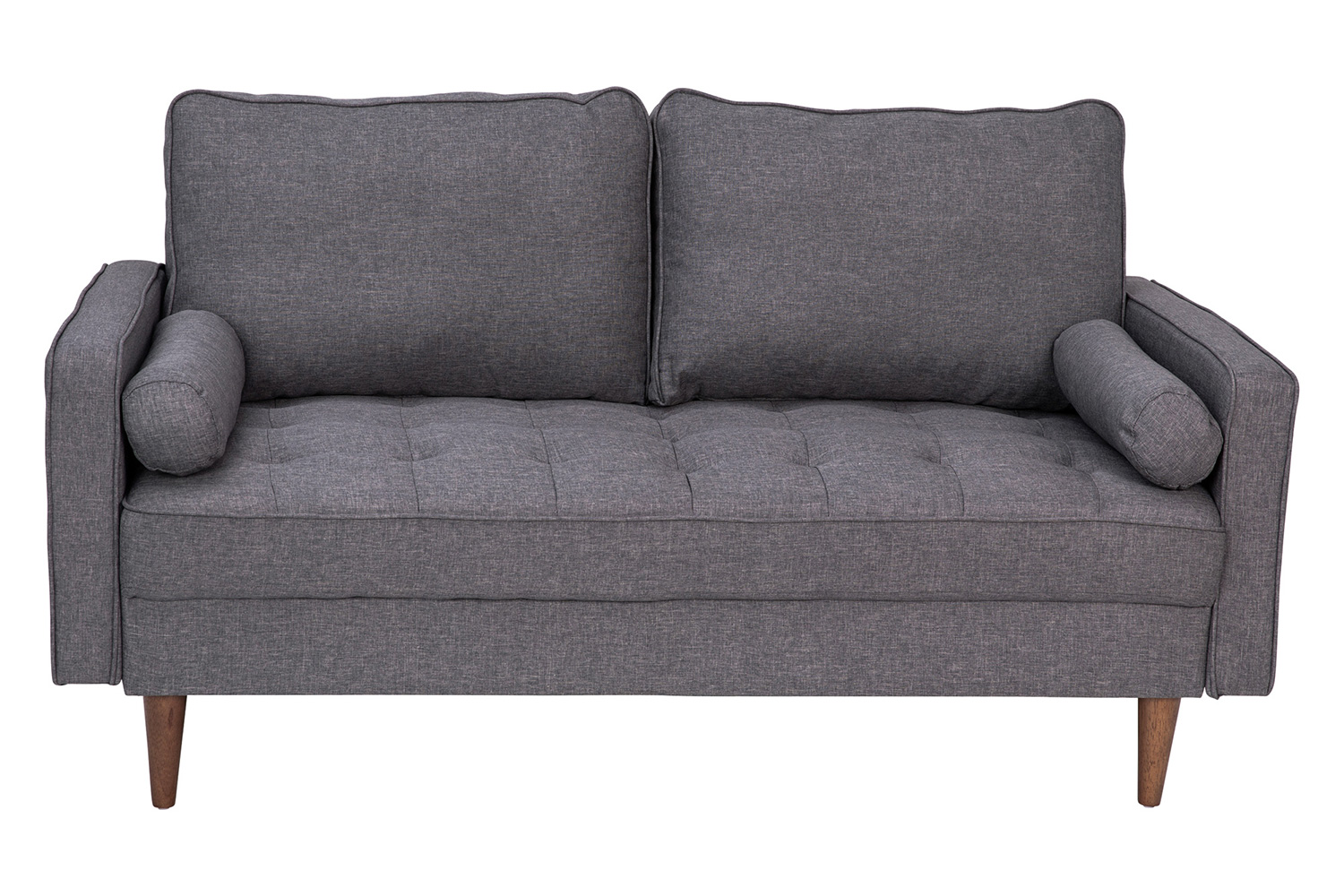 BLNK Hudson Mid-Century Modern Loveseat Sofa with Tufted Faux Linen Upholstery and Solid Wood Legs - Slate Gray