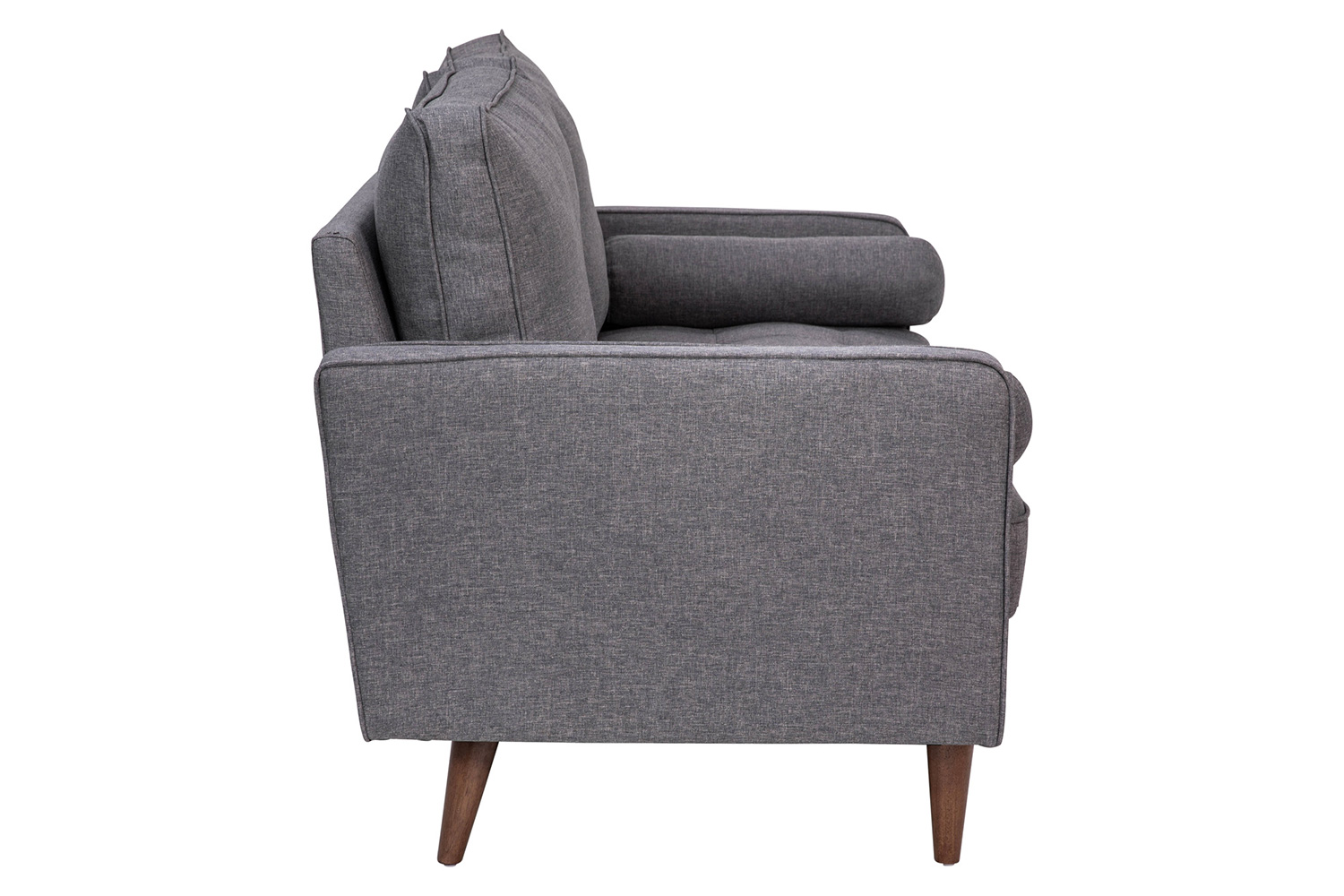 BLNK Hudson Mid-Century Modern Loveseat Sofa with Tufted Faux Linen Upholstery and Solid Wood Legs - Slate Gray