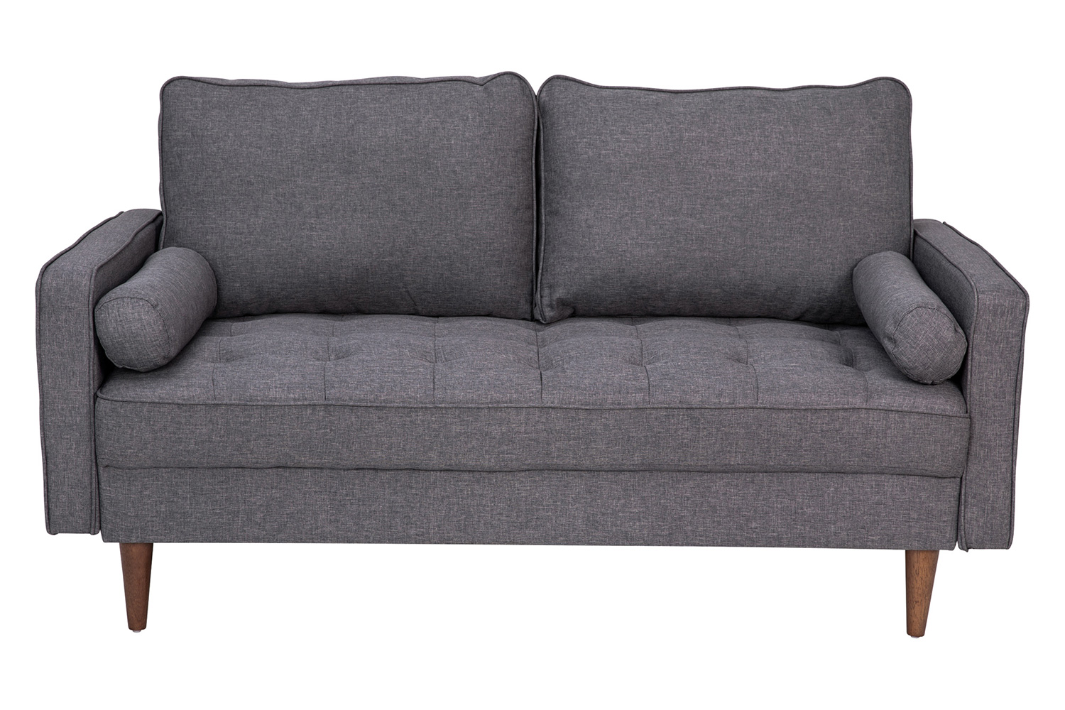 BLNK Hudson Mid-Century Modern Loveseat Sofa with Tufted Faux Linen Upholstery and Solid Wood Legs - Slate Gray