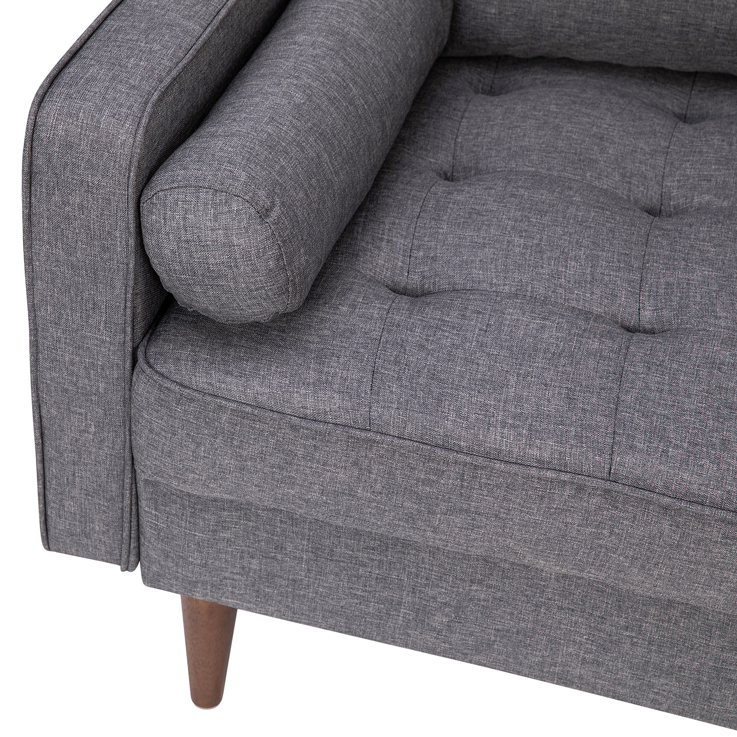 BLNK Hudson Mid-Century Modern Loveseat Sofa with Tufted Faux Linen Upholstery and Solid Wood Legs - Slate Gray
