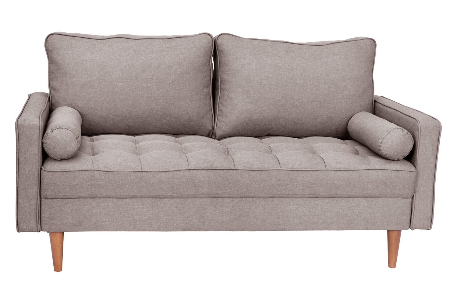 BLNK Hudson Mid-Century Modern Loveseat Sofa with Tufted Faux Linen Upholstery and Solid Wood Legs - Light Gray
