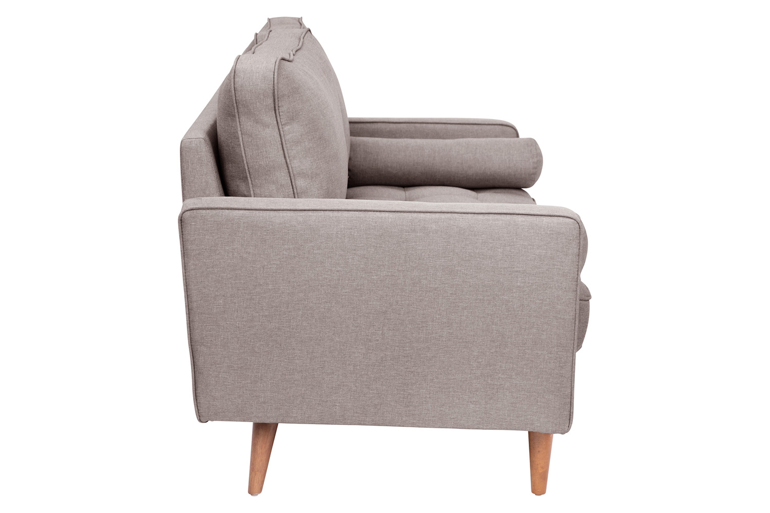 BLNK Hudson Mid-Century Modern Loveseat Sofa with Tufted Faux Linen Upholstery and Solid Wood Legs - Light Gray