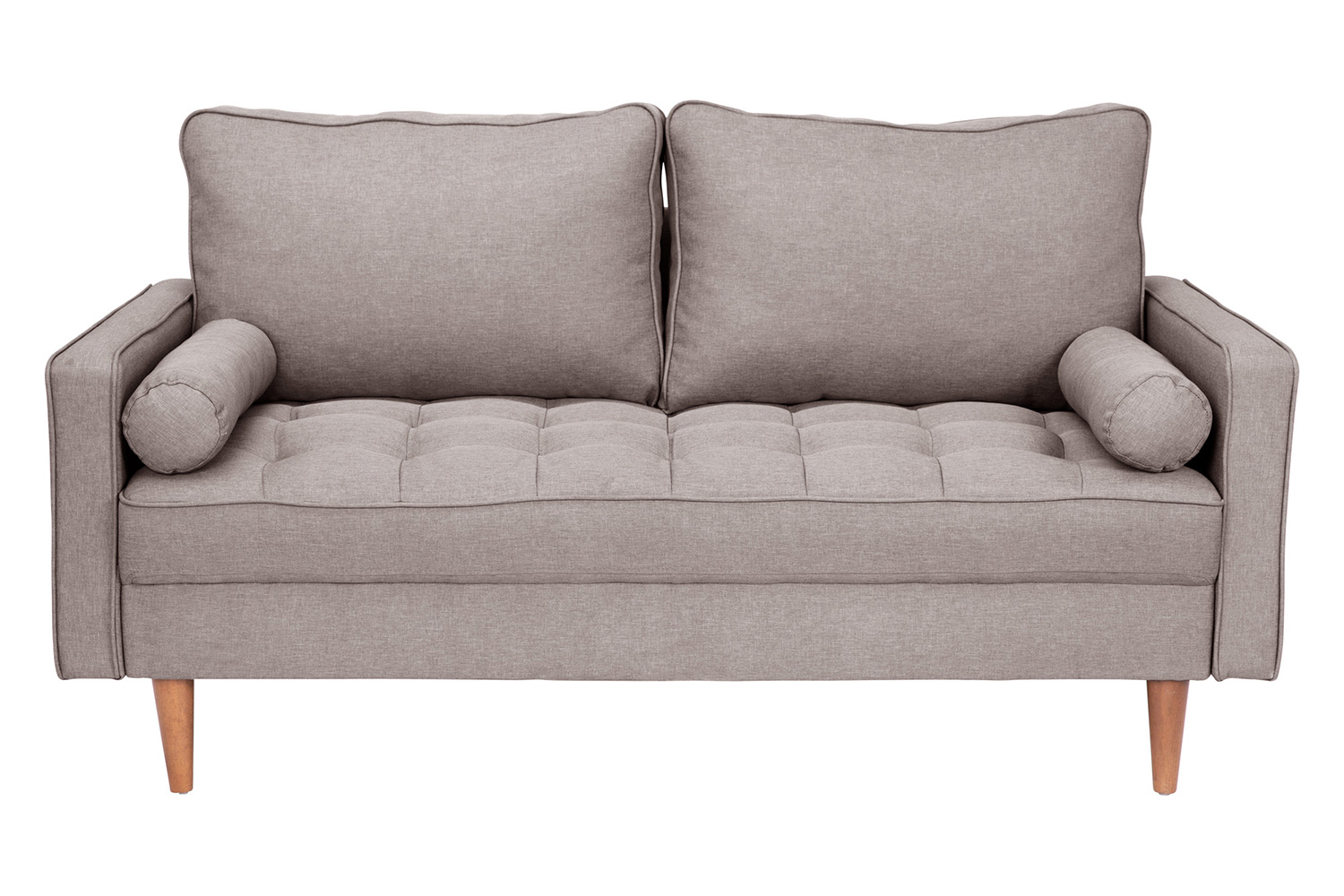 BLNK Hudson Mid-Century Modern Loveseat Sofa with Tufted Faux Linen Upholstery and Solid Wood Legs - Light Gray