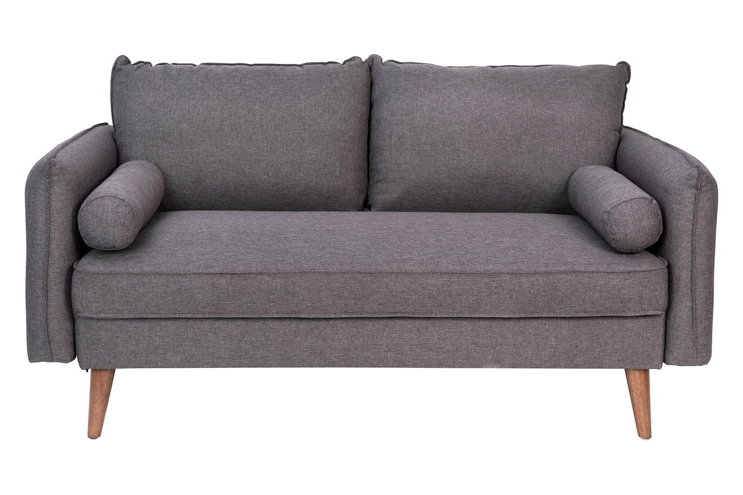 BLNK Evie Faux Linen Fabric Mid-Century Modern Loveseat Sofa with Solid Wood Legs - Stone Gray